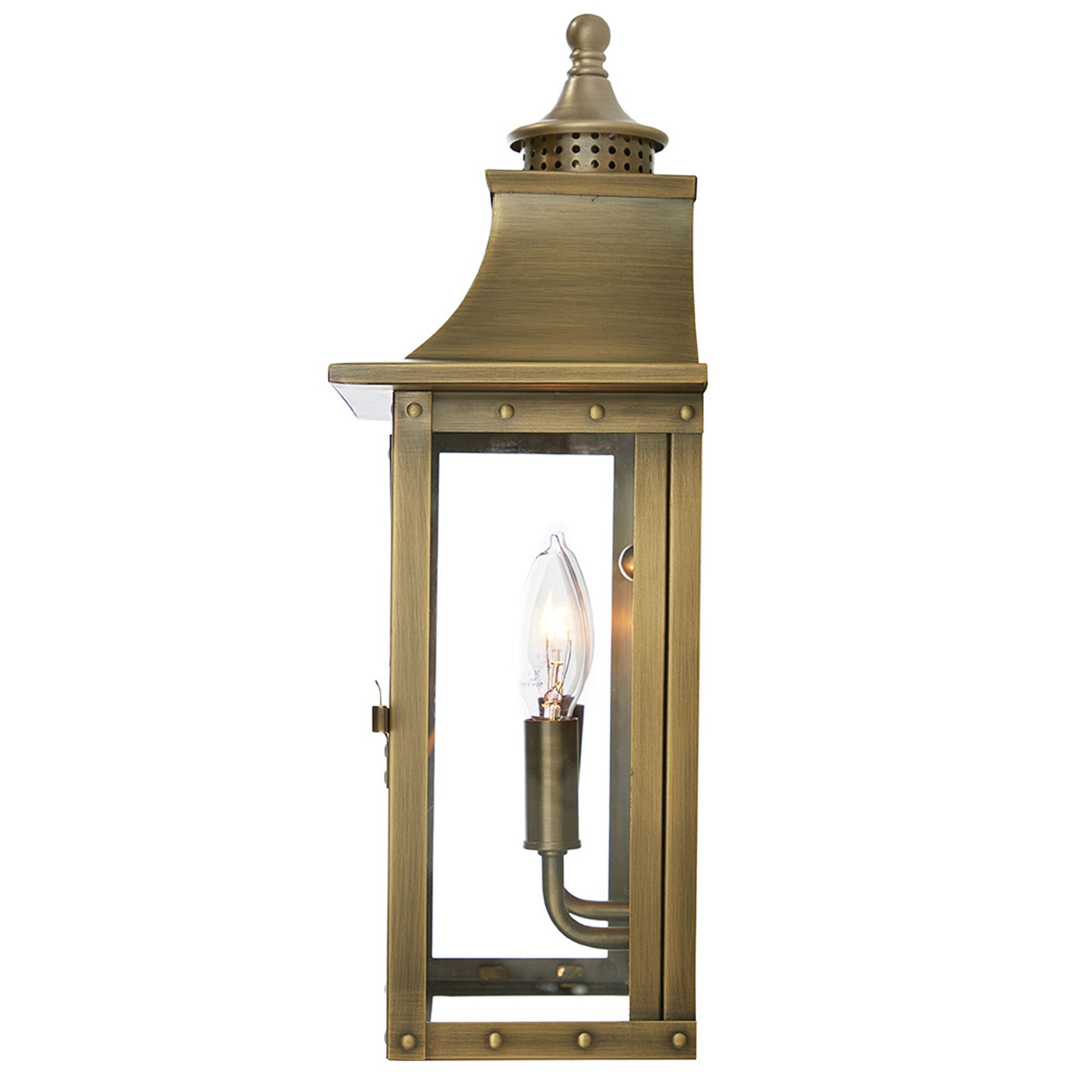 Shown in Aged Brass finish and Clear glass