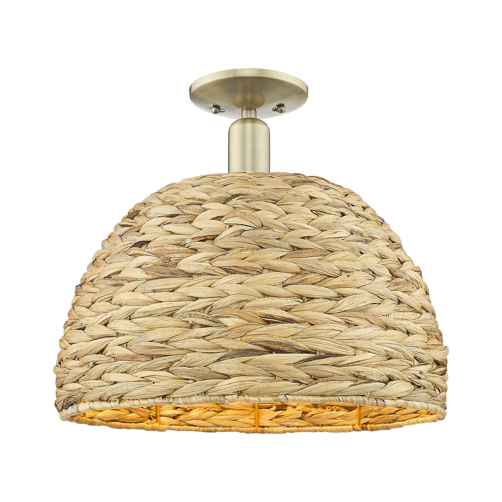 Shown in Antique Brass finish and Natural shade