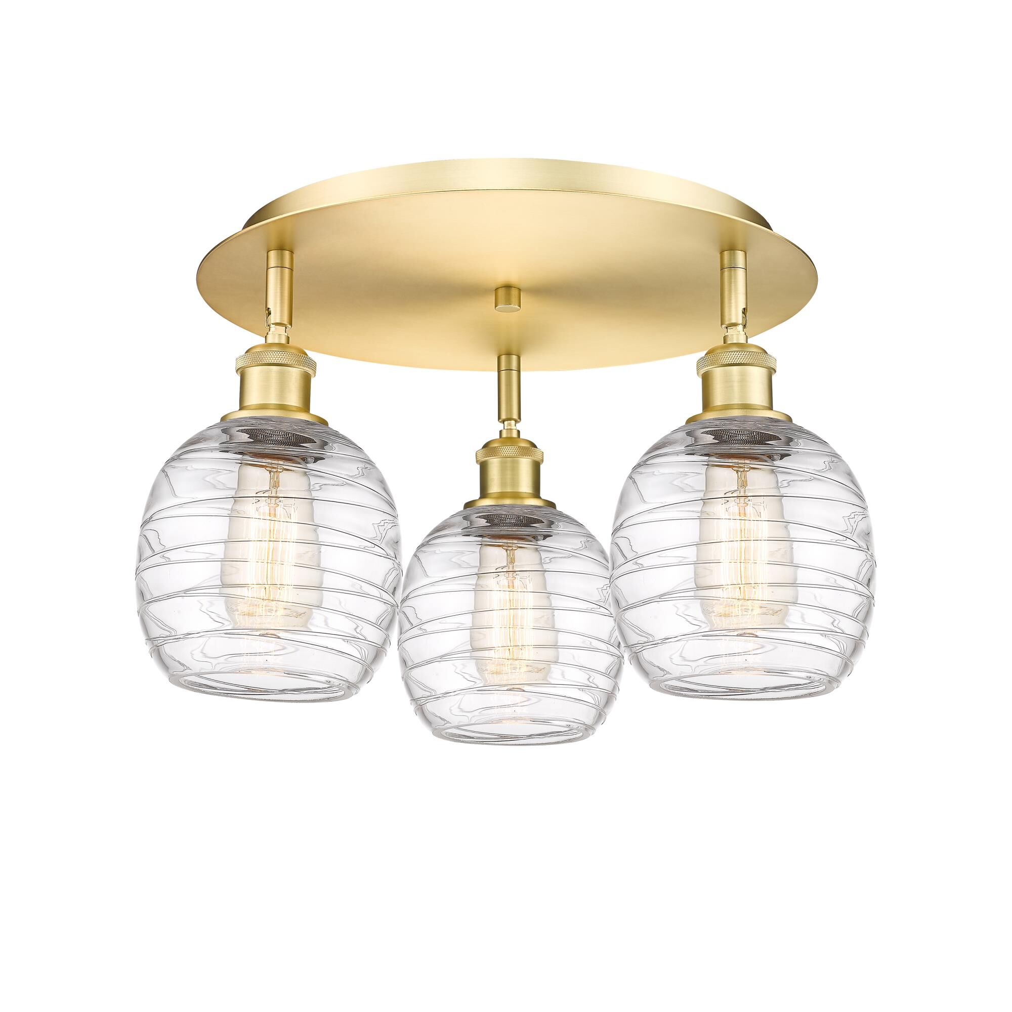 Shown in Satin Gold finish and Deco Swirl glass