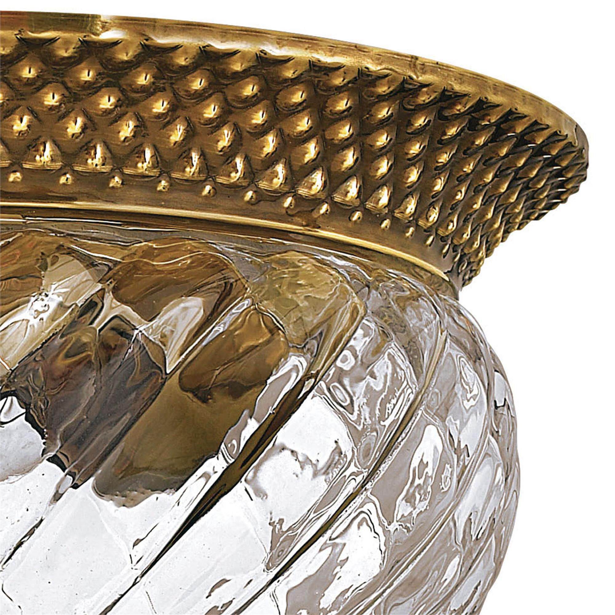 Shown in Burnished Brass finish and Clear Optic glass