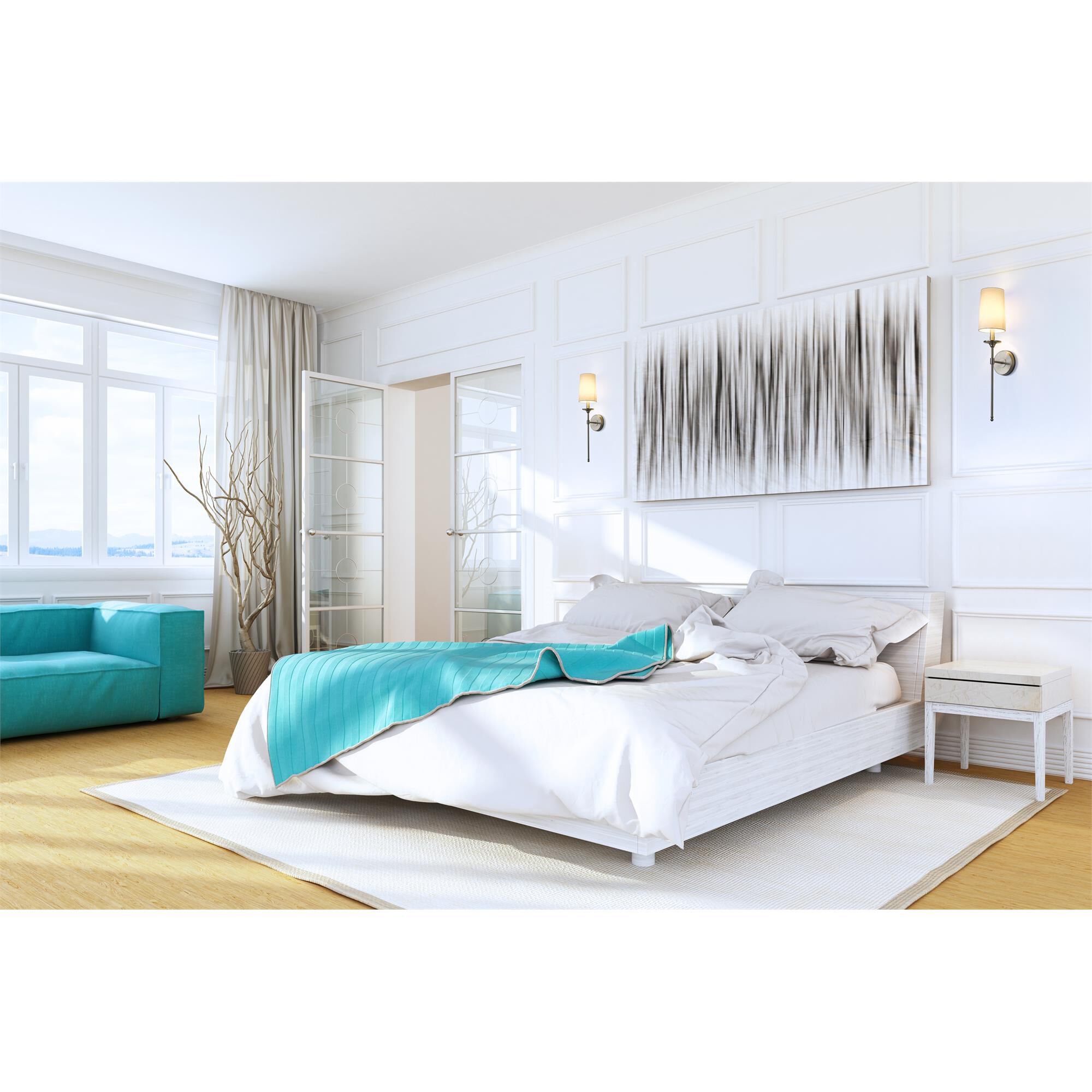 Shown in Brushed Nickel finish and Fabric glass and Fabric shade