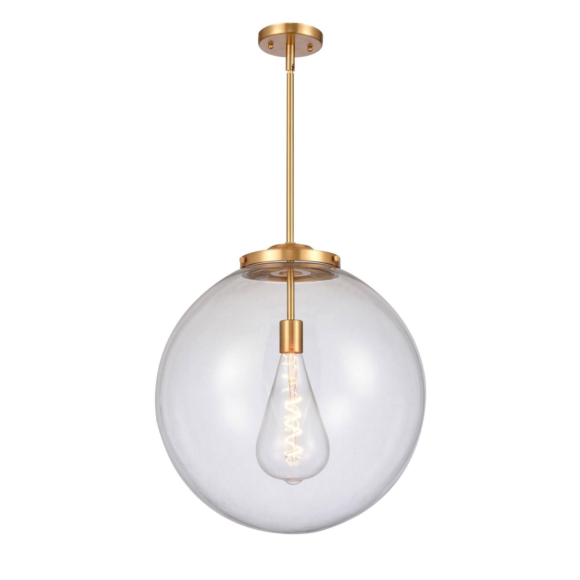 Shown in Satin Gold finish and Clear Beacon glass