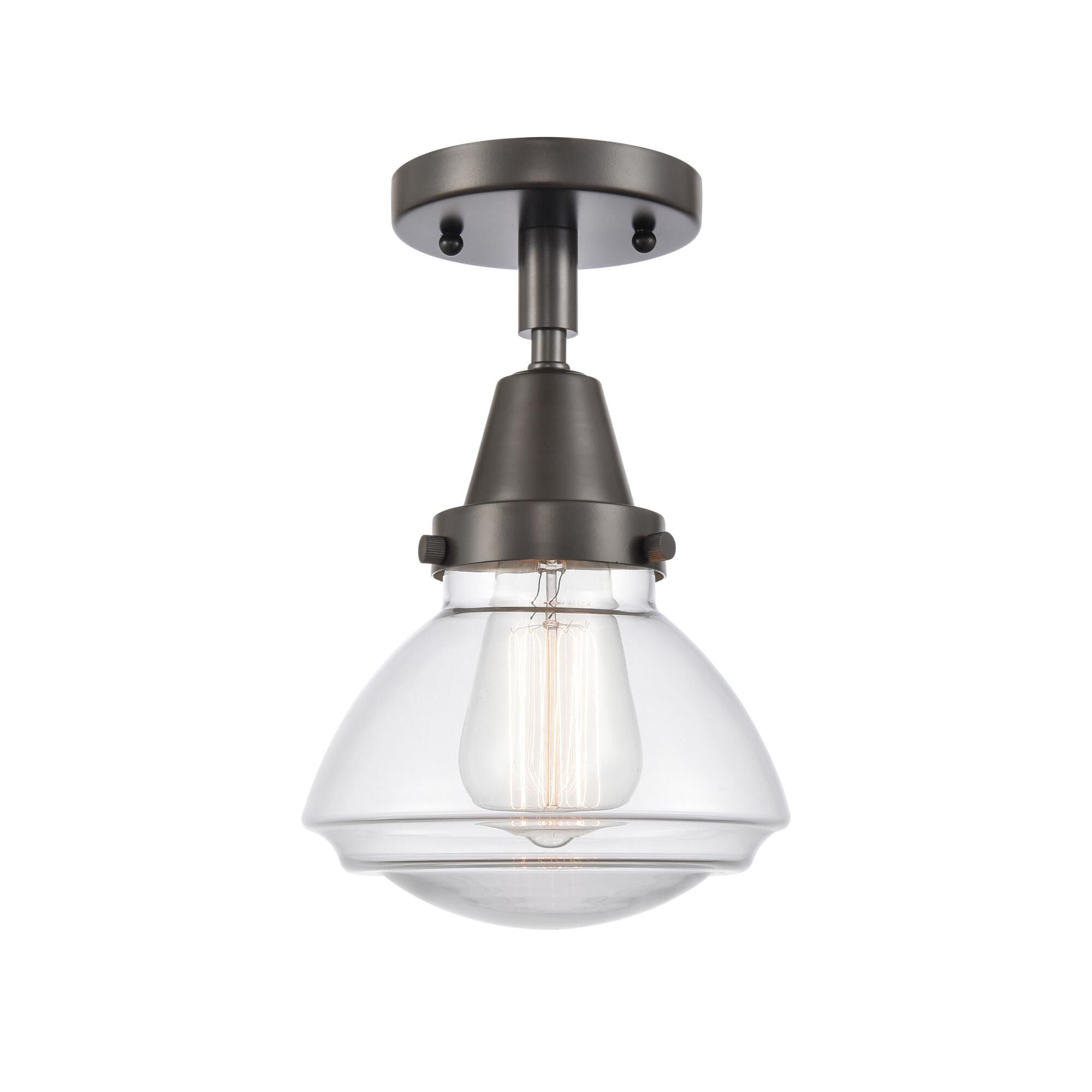 Shown in Oil Rubbed Bronze finish and Clear Olean glass and No Shade shade