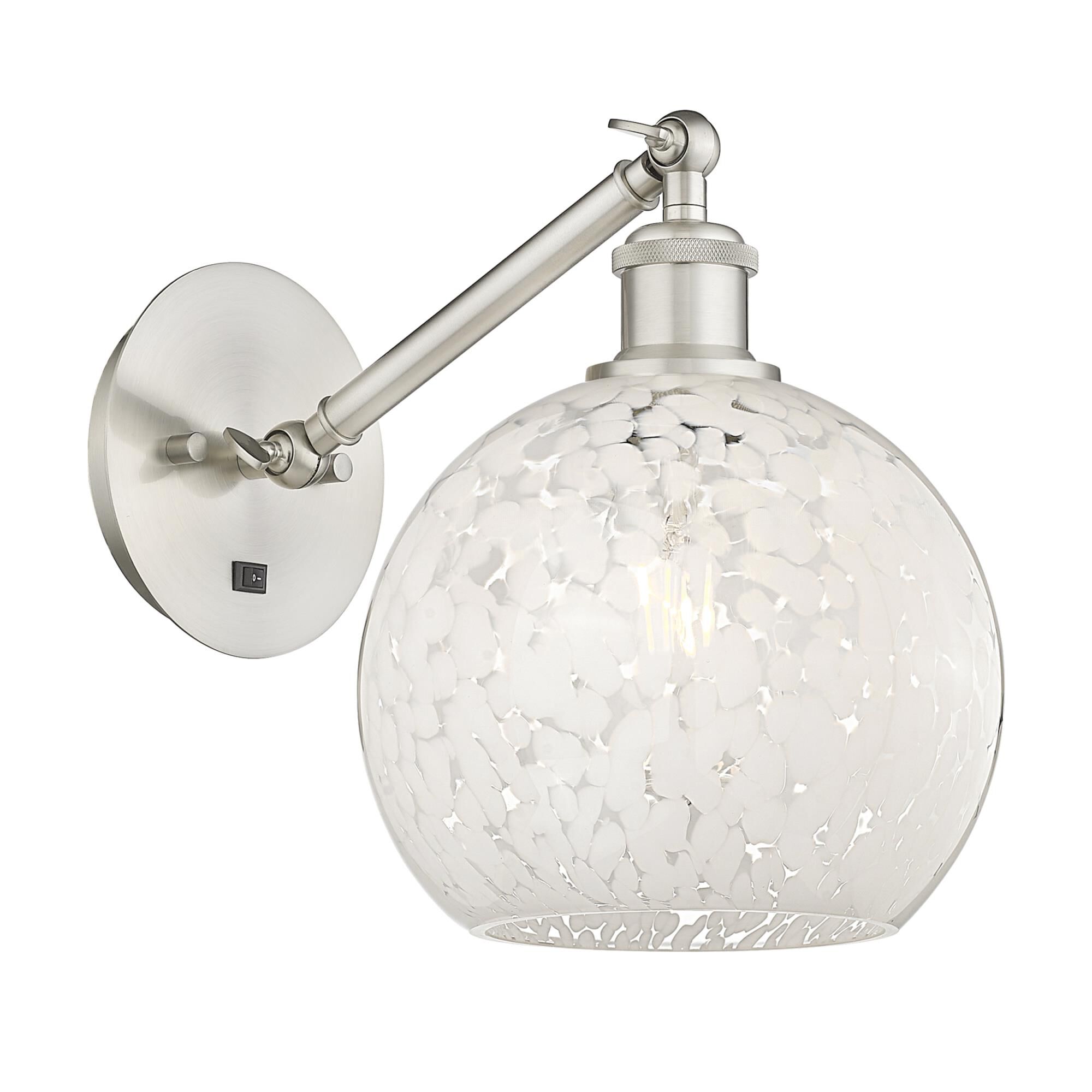 Shown in Brushed Satin Nickel finish and White Mouchette glass