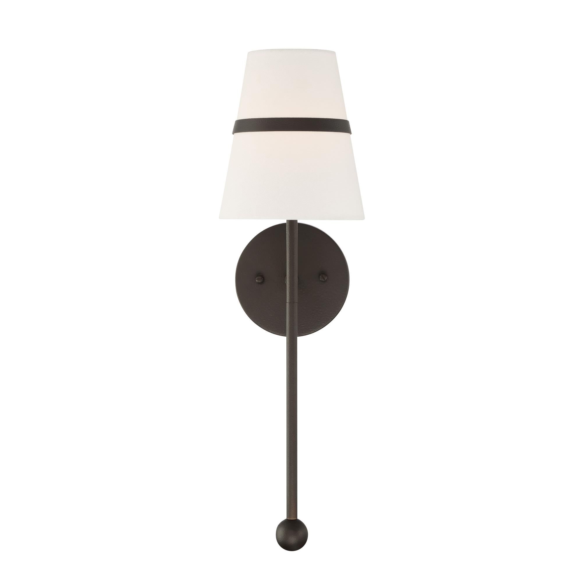 Shown in Textured Dark Bronze finish and White glass and Linen Fabric shade