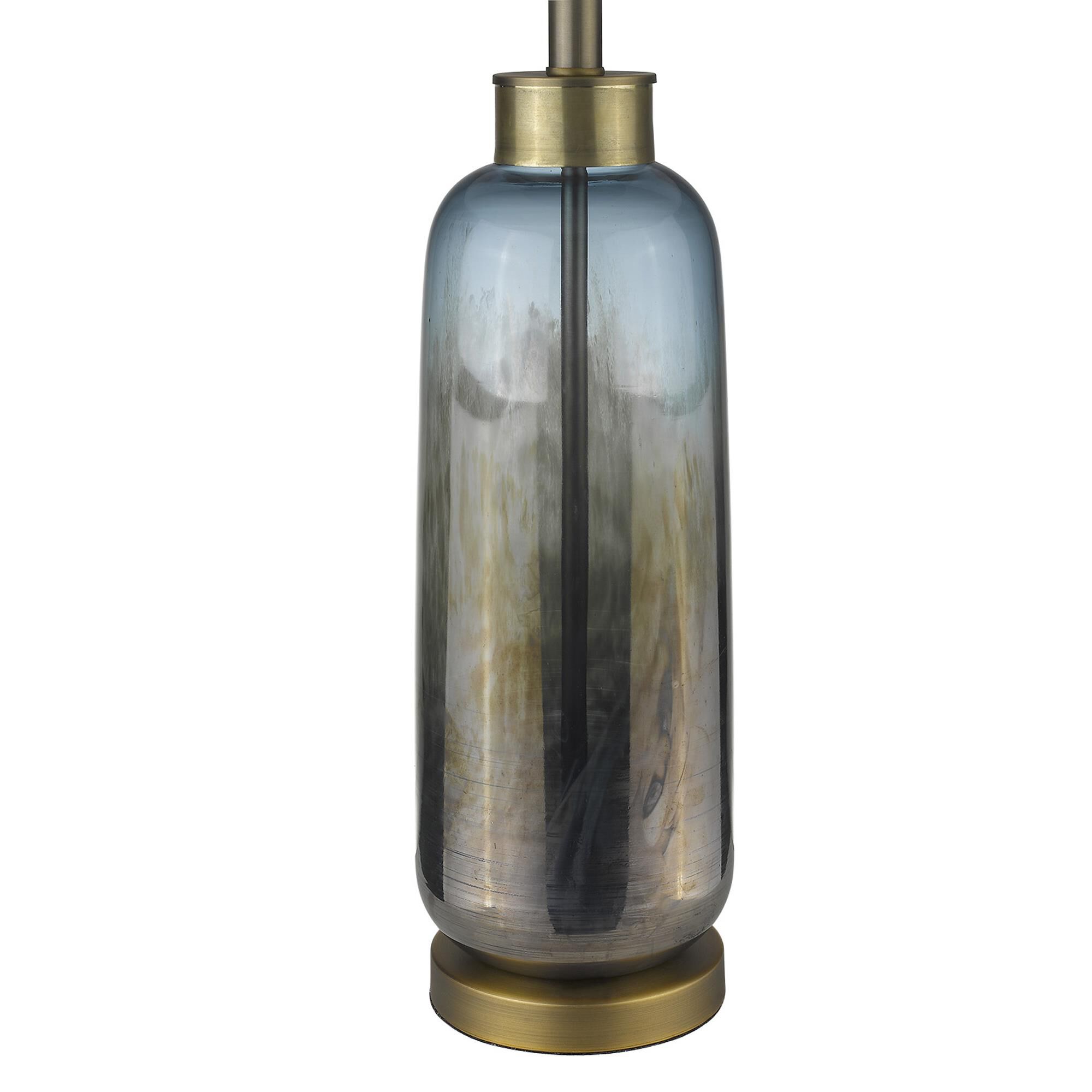 Shown in Brass finish and Seasalt glass and Seasalt Linen Tapered Drum shade