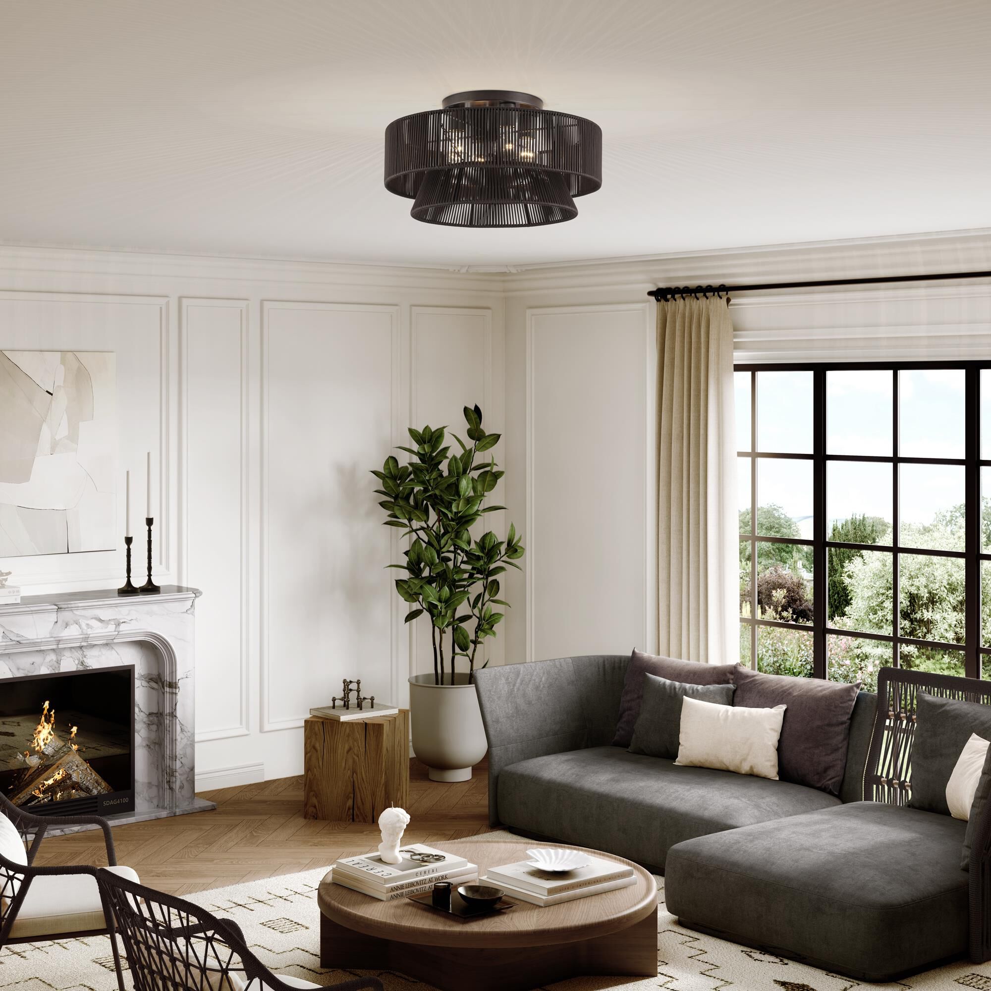 Shown in English Bronze finish and Hand-Woven Dark Chocolate Color Polyester Rope shade