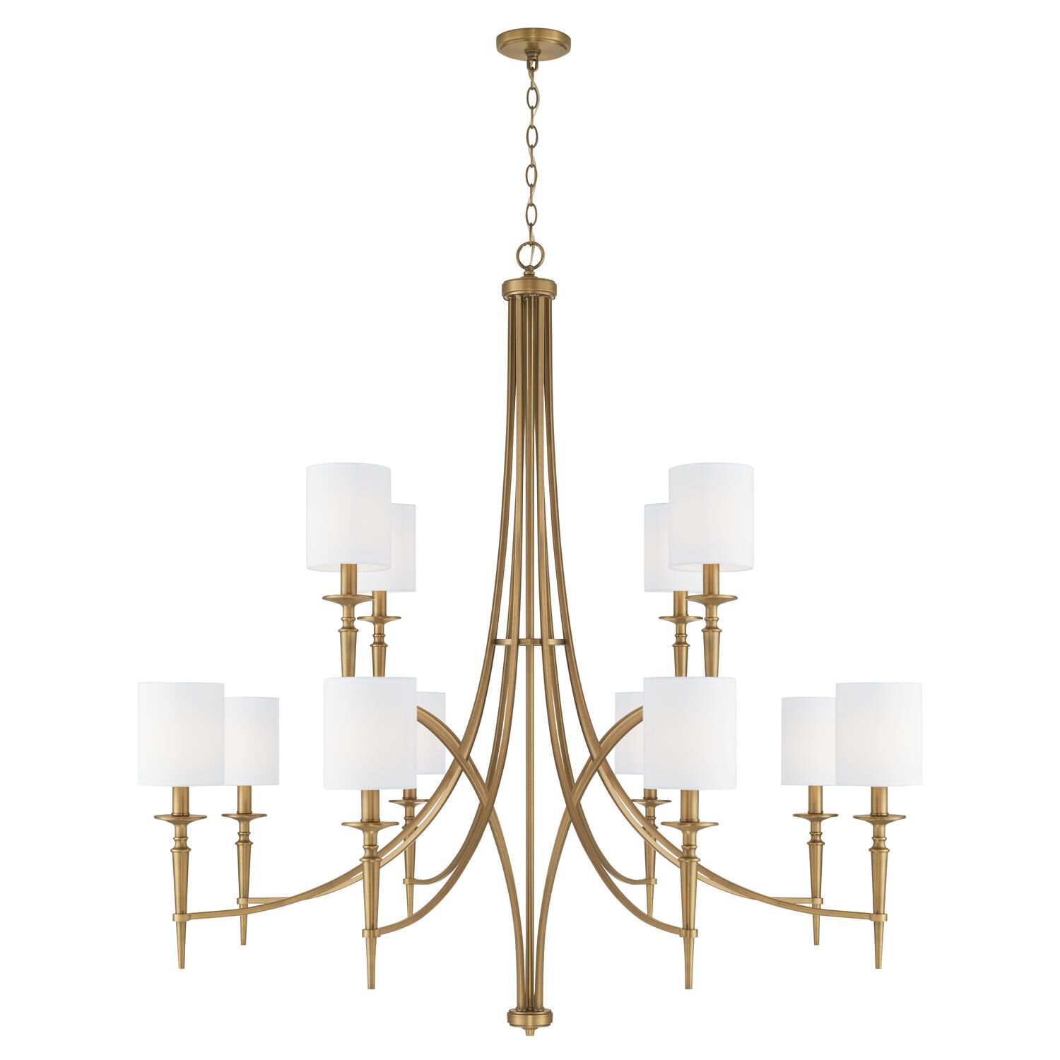 Shown in Aged Brass finish and 701 glass and White Fabric Stay-Straight s shade