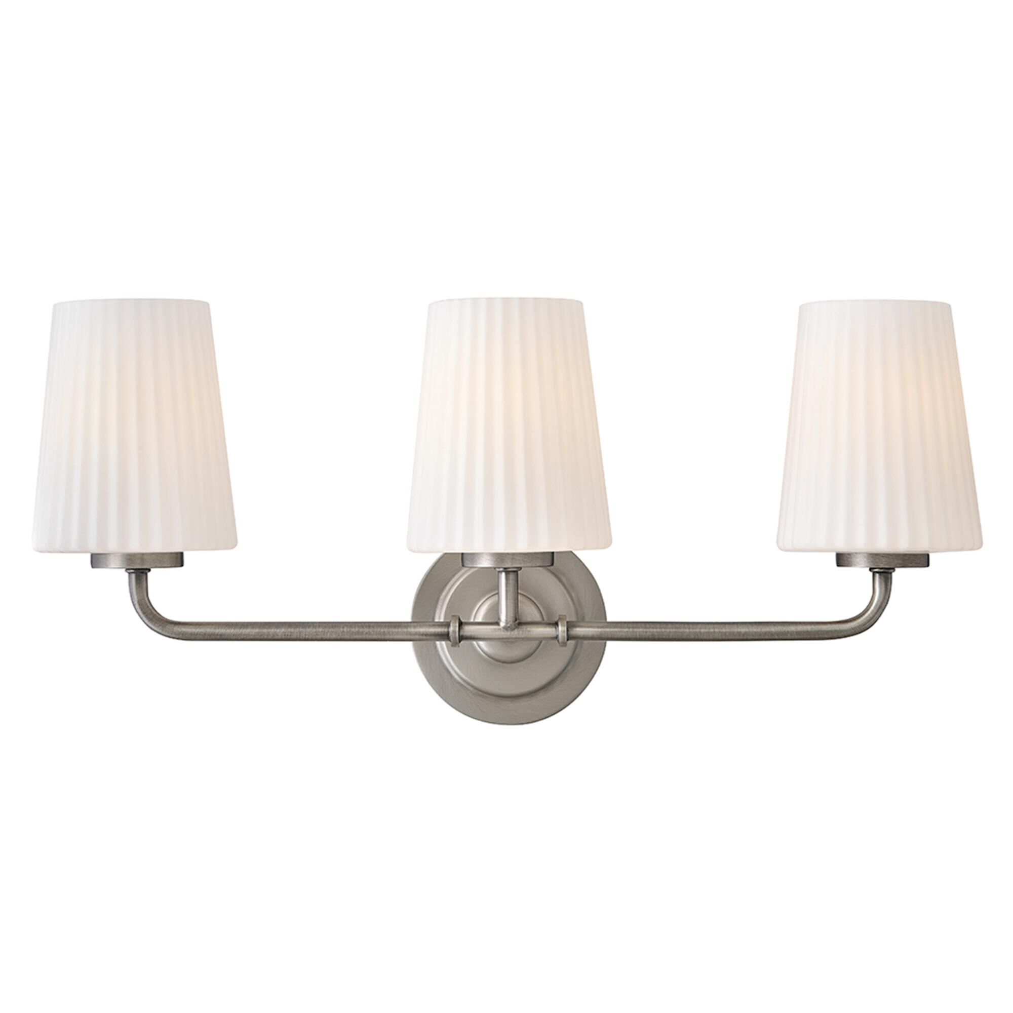 Shown in Antique Nickel finish and Pleated Etched Opal glass