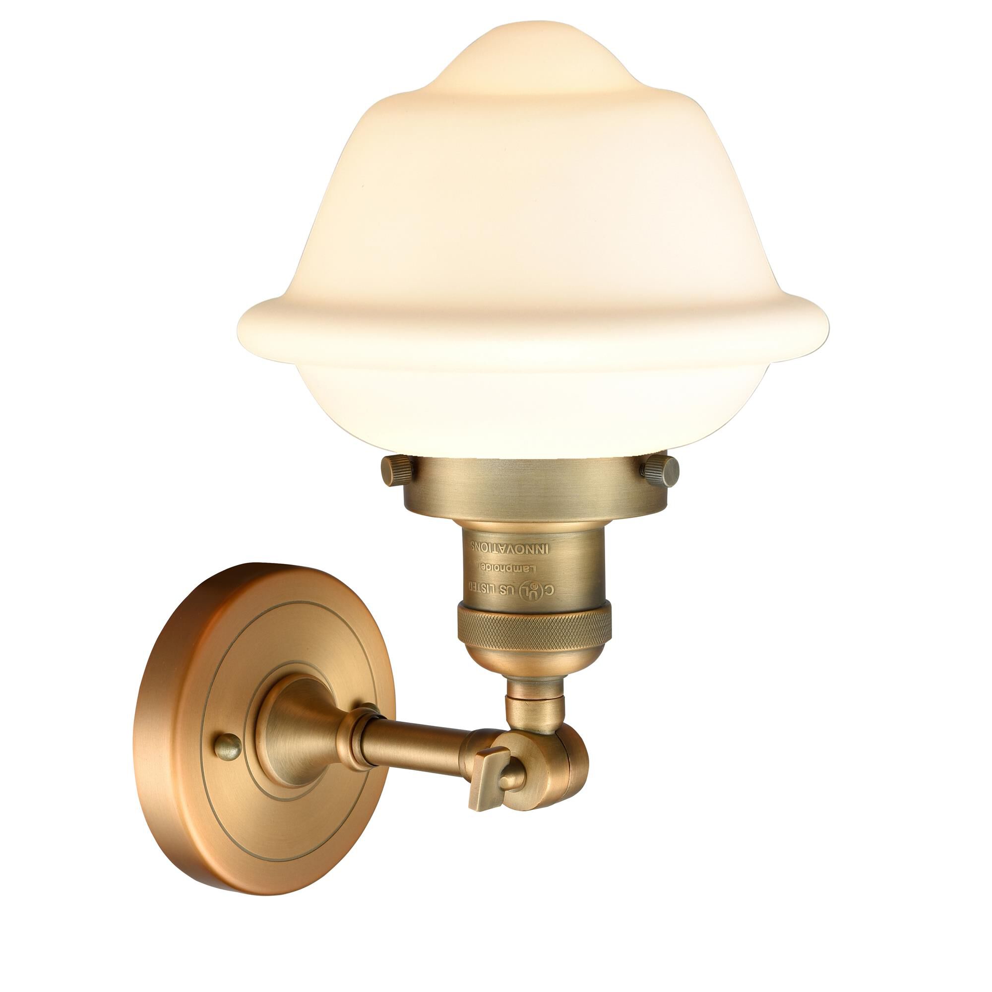 Shown in Brushed Brass finish and Matte White Cased glass