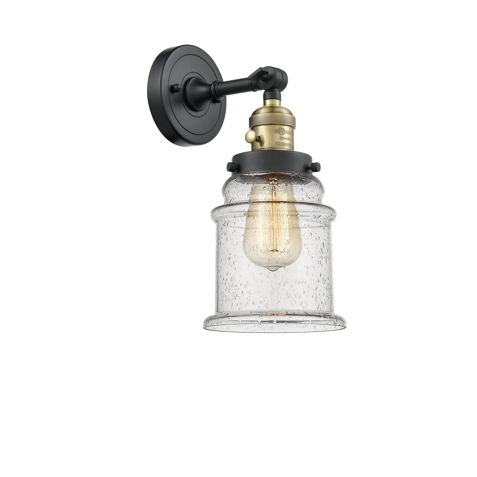 Shown in Black Antique Brass finish and Seedy glass