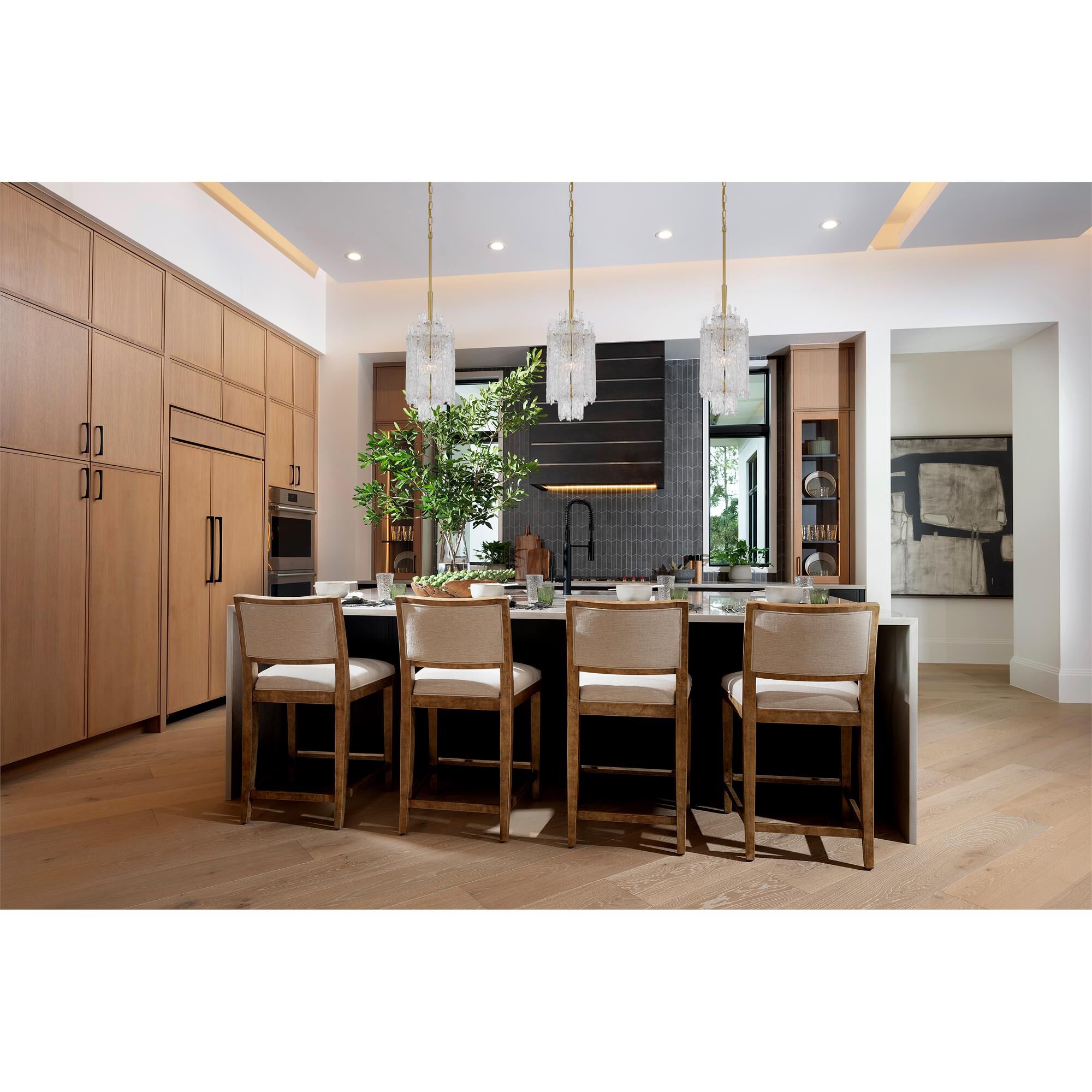 Shown in Aged Brass finish and Clear glass