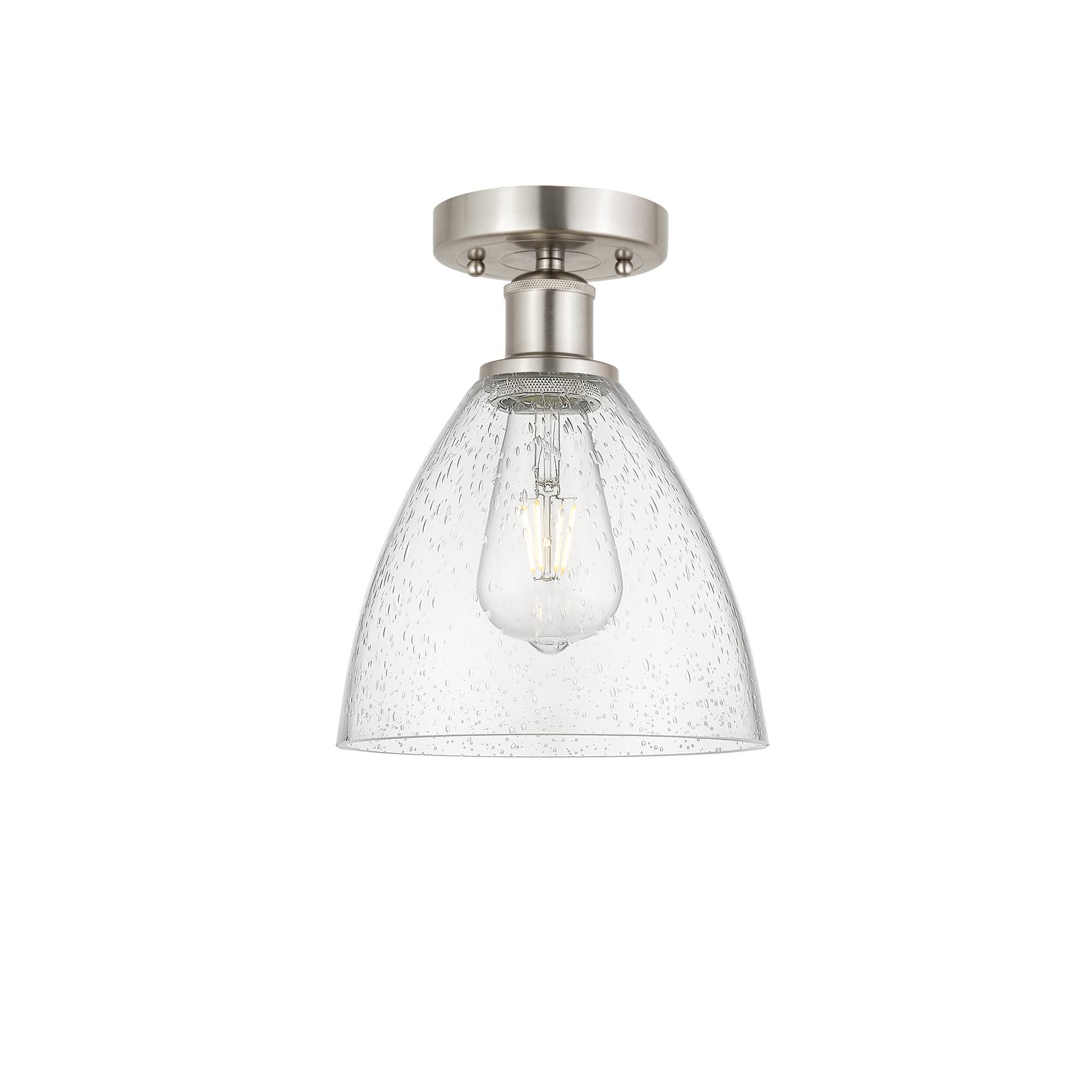 Shown in Brushed Satin Nickel finish and Seedy glass
