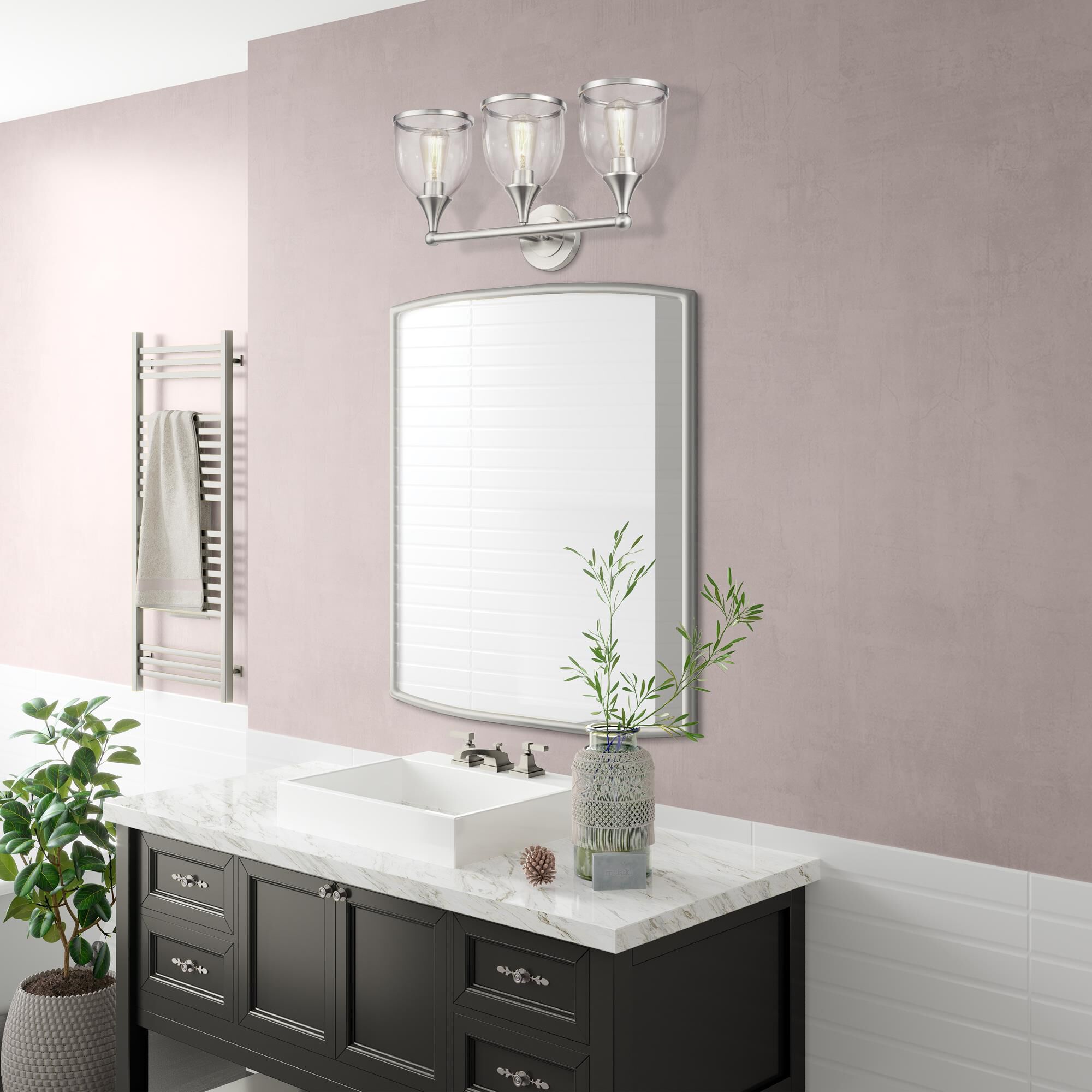 Shown in Brushed Nickel finish and Mouth Blown Clear glass