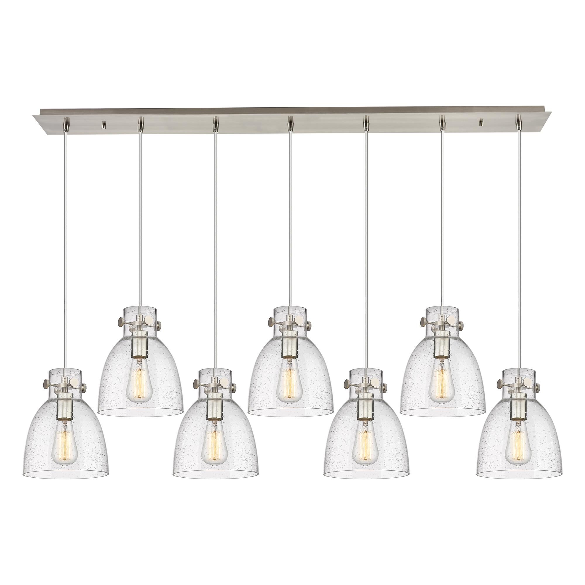 Shown in Brushed Satin Nickel finish and Seedy glass and Seedy Glass shade