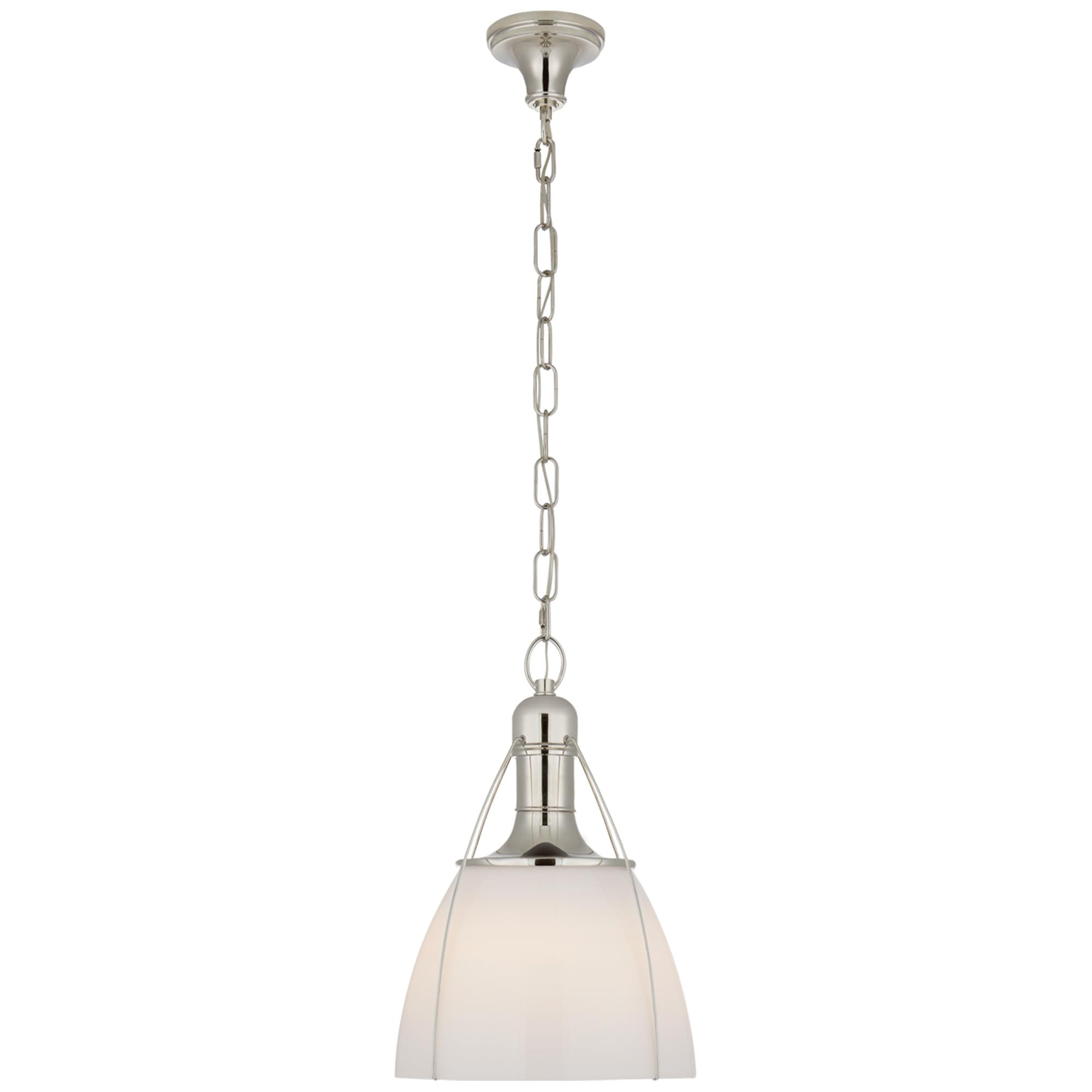 Shown in Polished Nickel finish and White glass and White Glass shade
