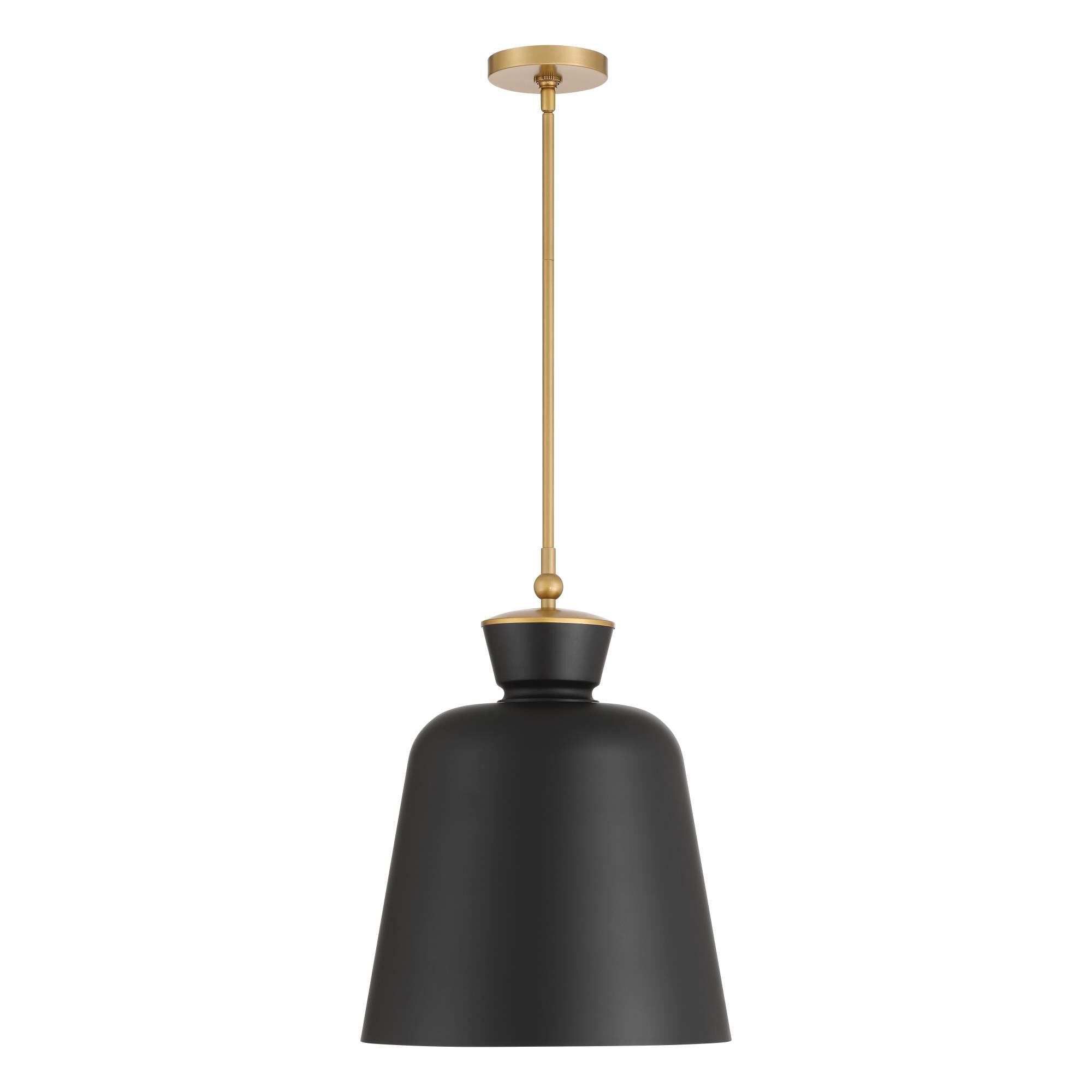 Shown in Legacy Brass & Dark Matte Blac finish and Dark Matte Black glass and Steel shade