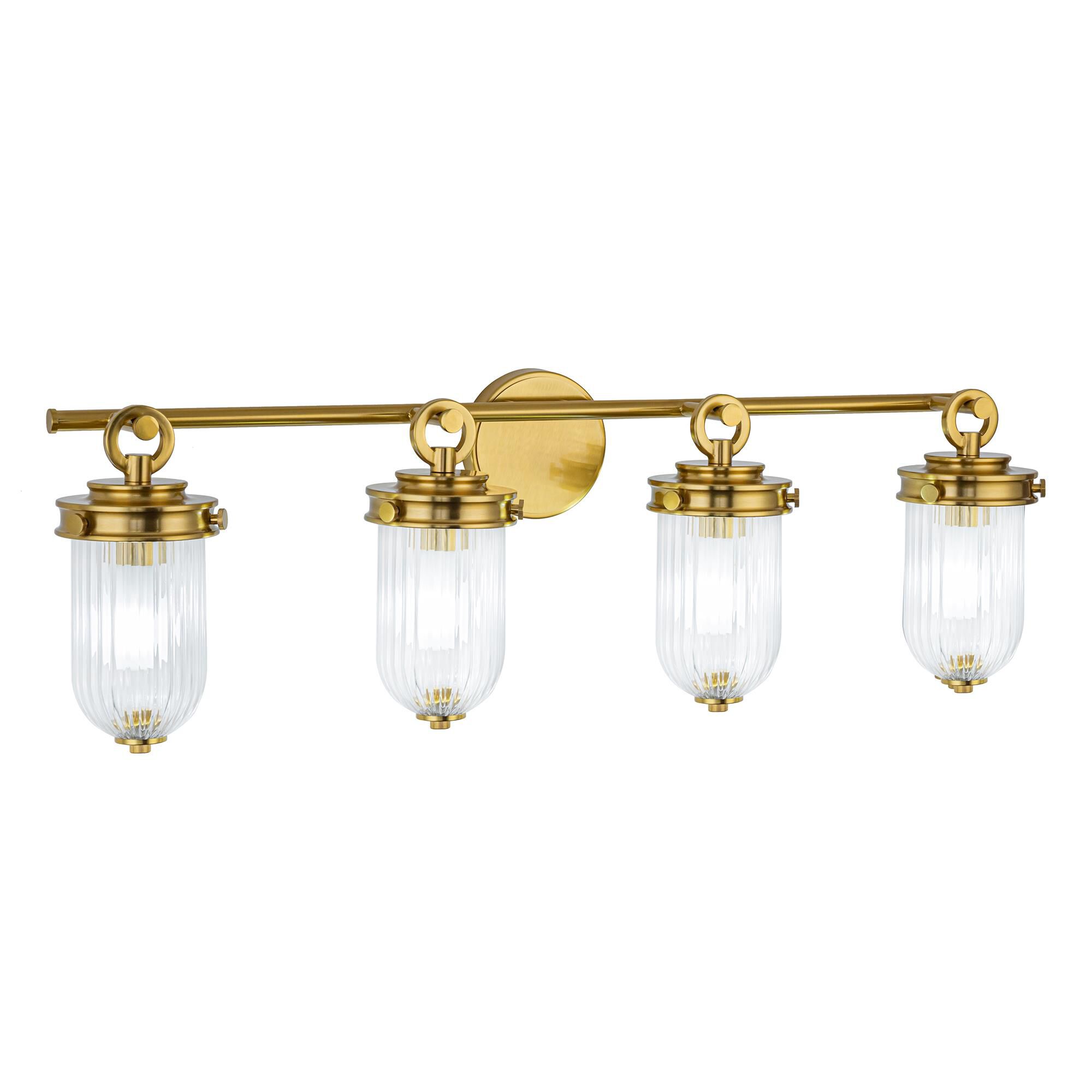 Shown in Vintage Brass finish and Ribbed glass