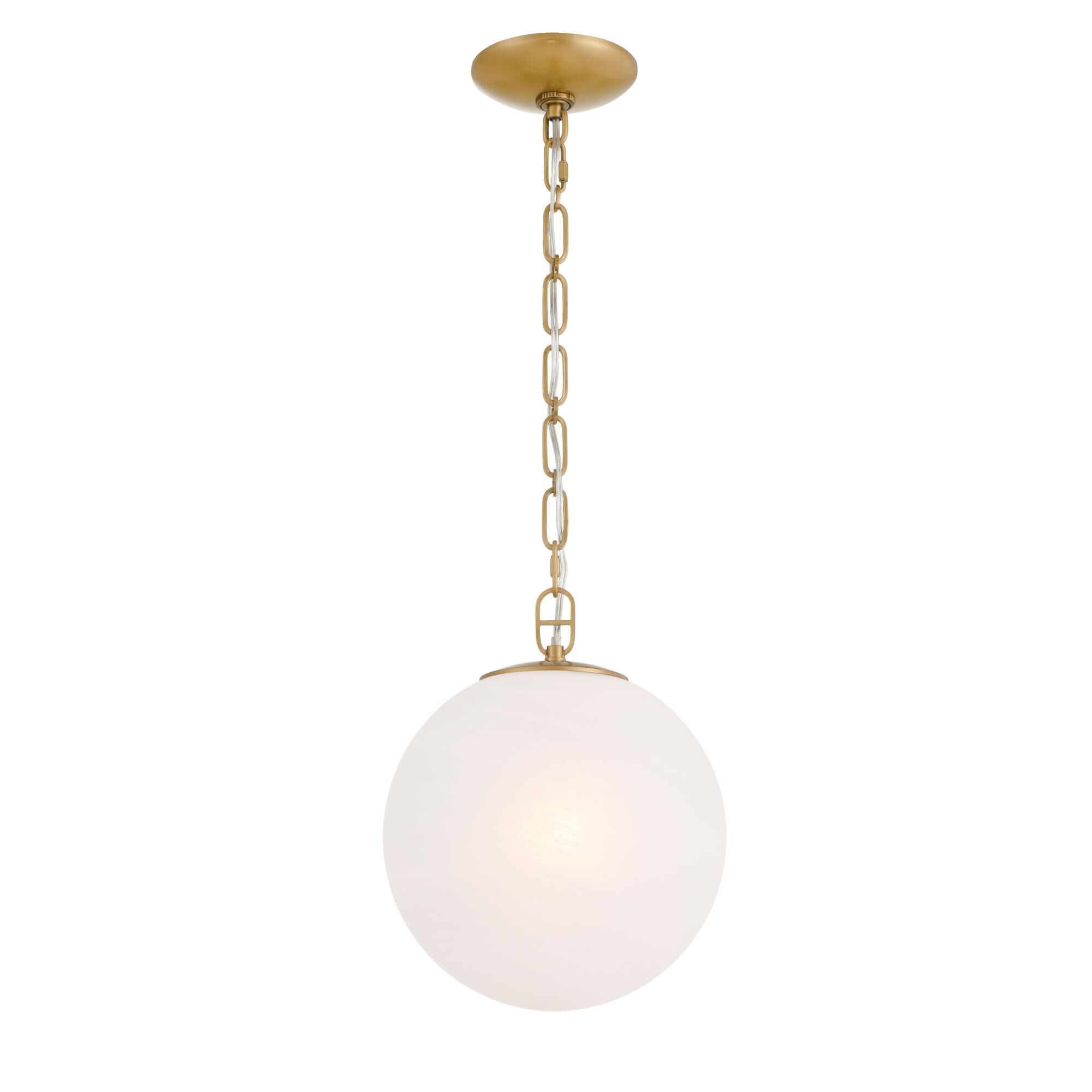 Shown in Legacy Brass finish and White glass and Etched Alabaster shade
