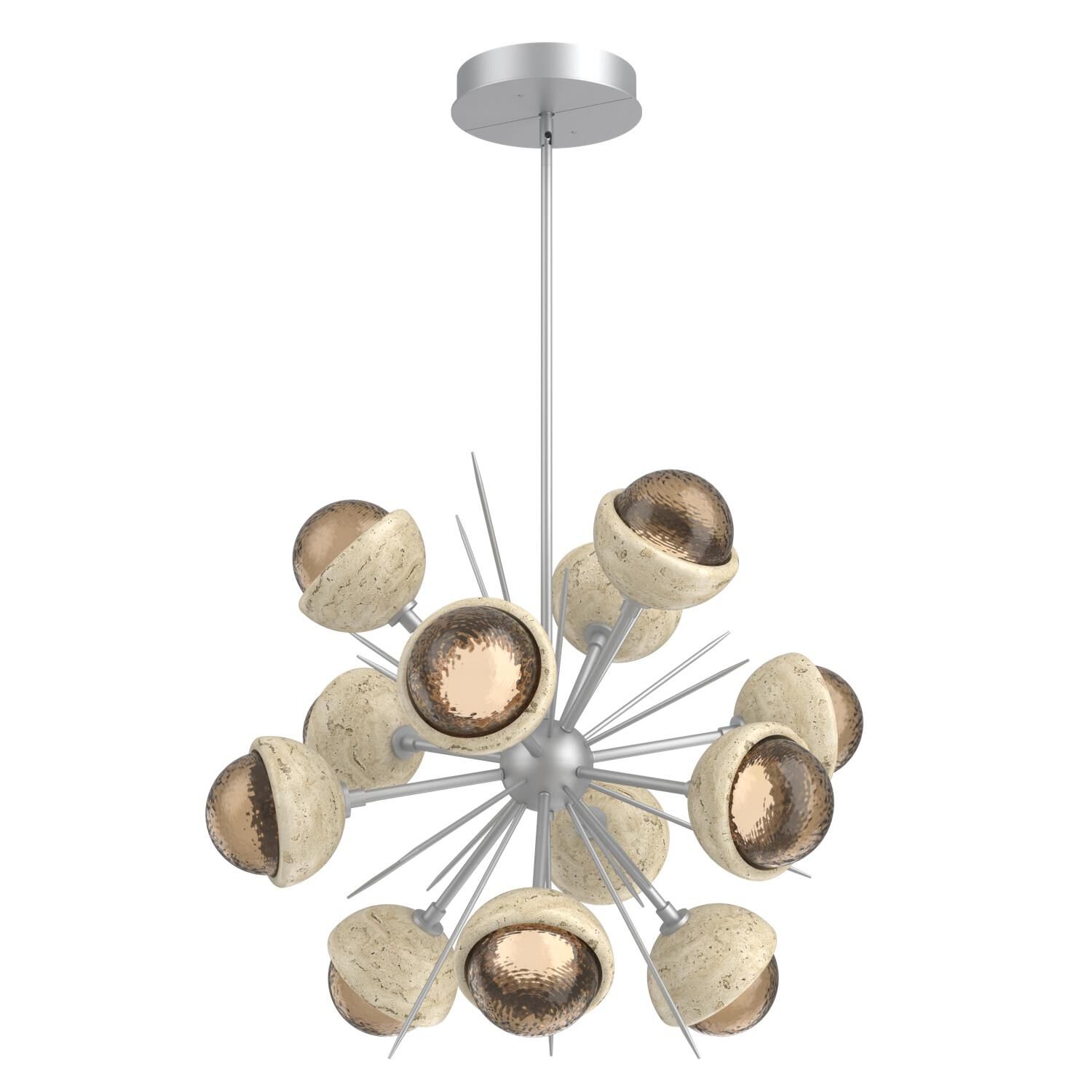 Shown in Classic Silver finish and Bronze glass and Travertine Stone accent