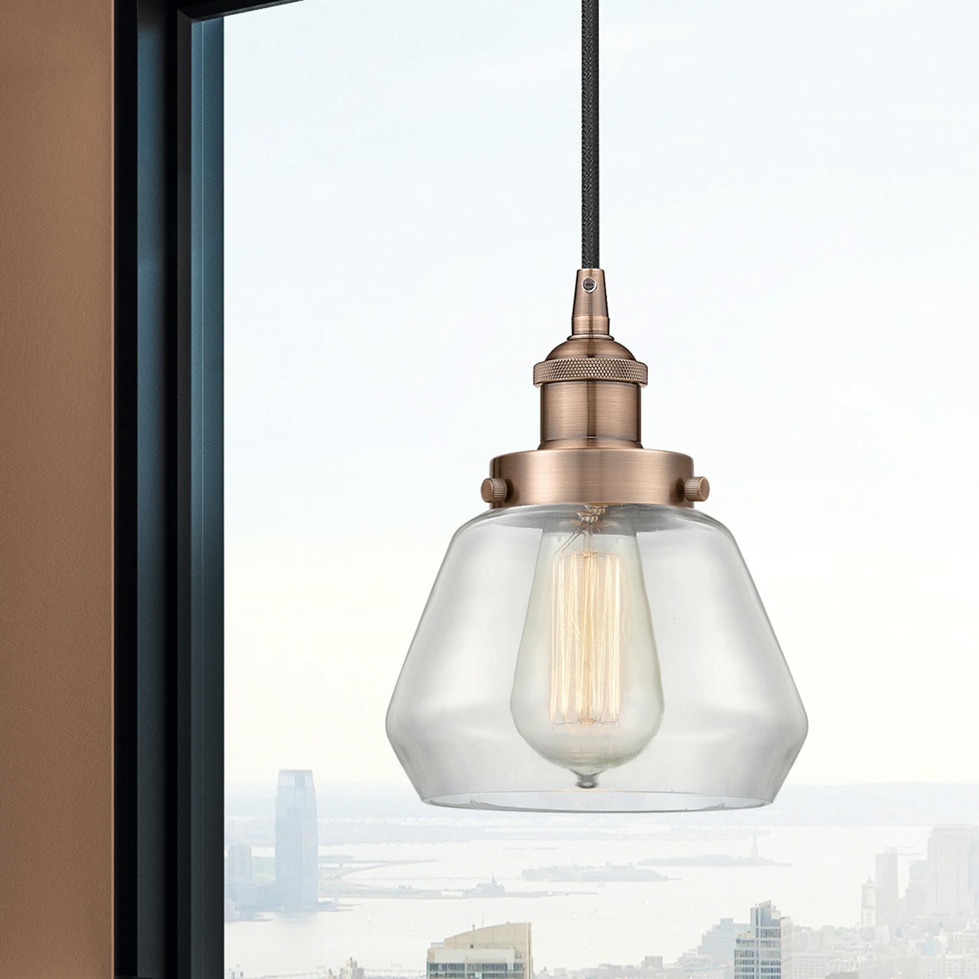 Shown in Antique Copper finish and Clear glass