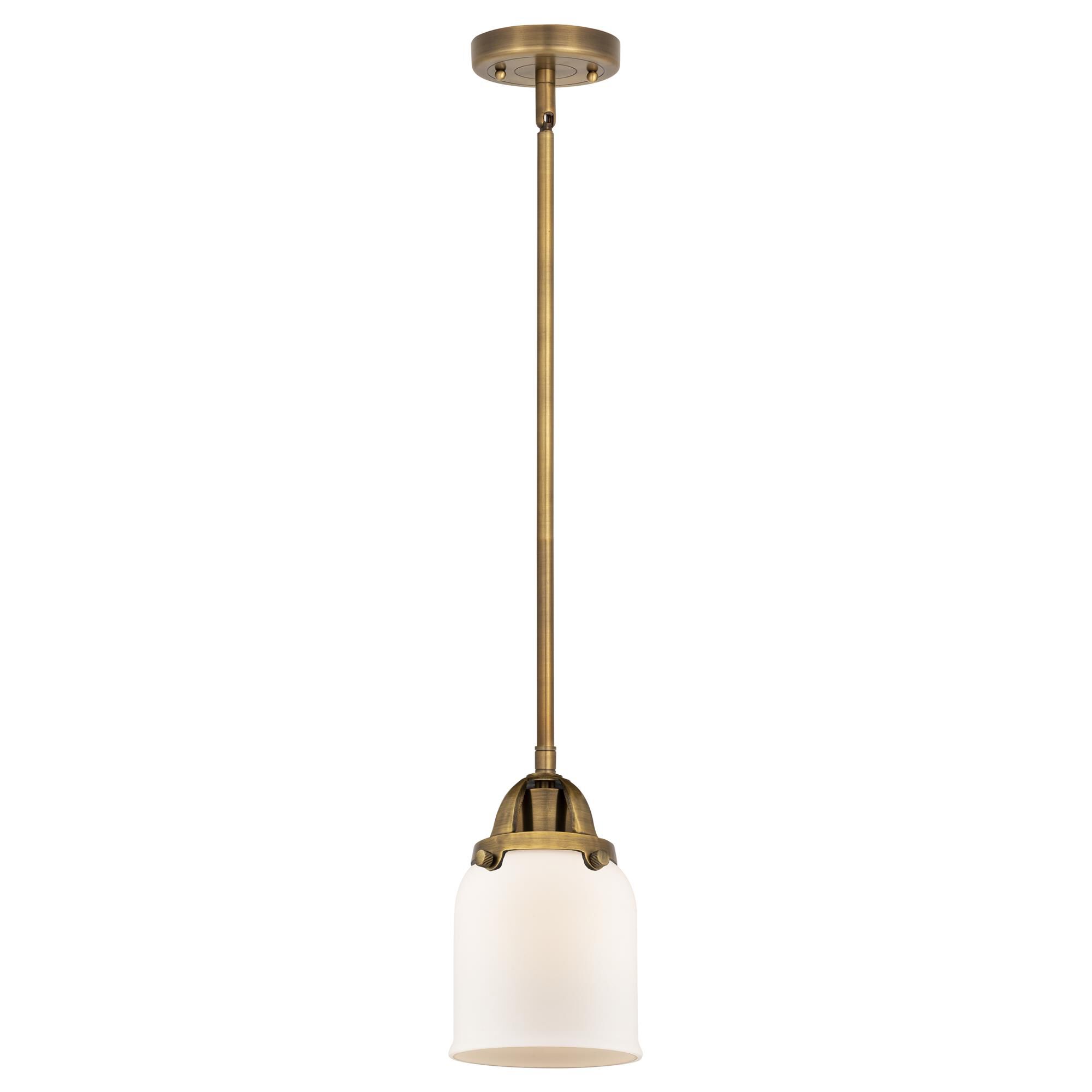 Shown in Brushed Brass finish and Matte White Cased Small Bell glass and No Shade shade