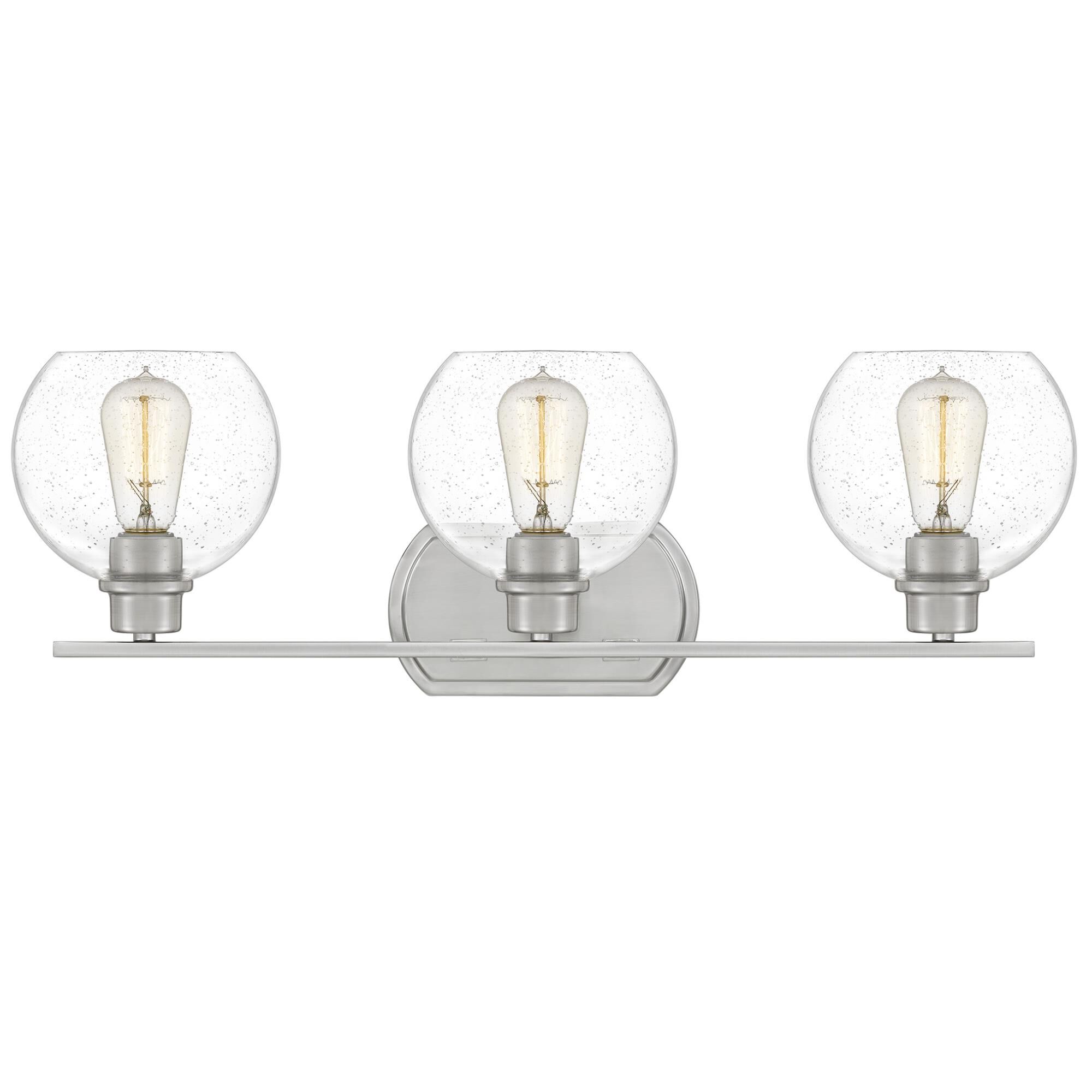 Shown in Brushed Nickel finish and Clear Seedy Glass, Clear Glass, Etched  With White Inside Glass shade