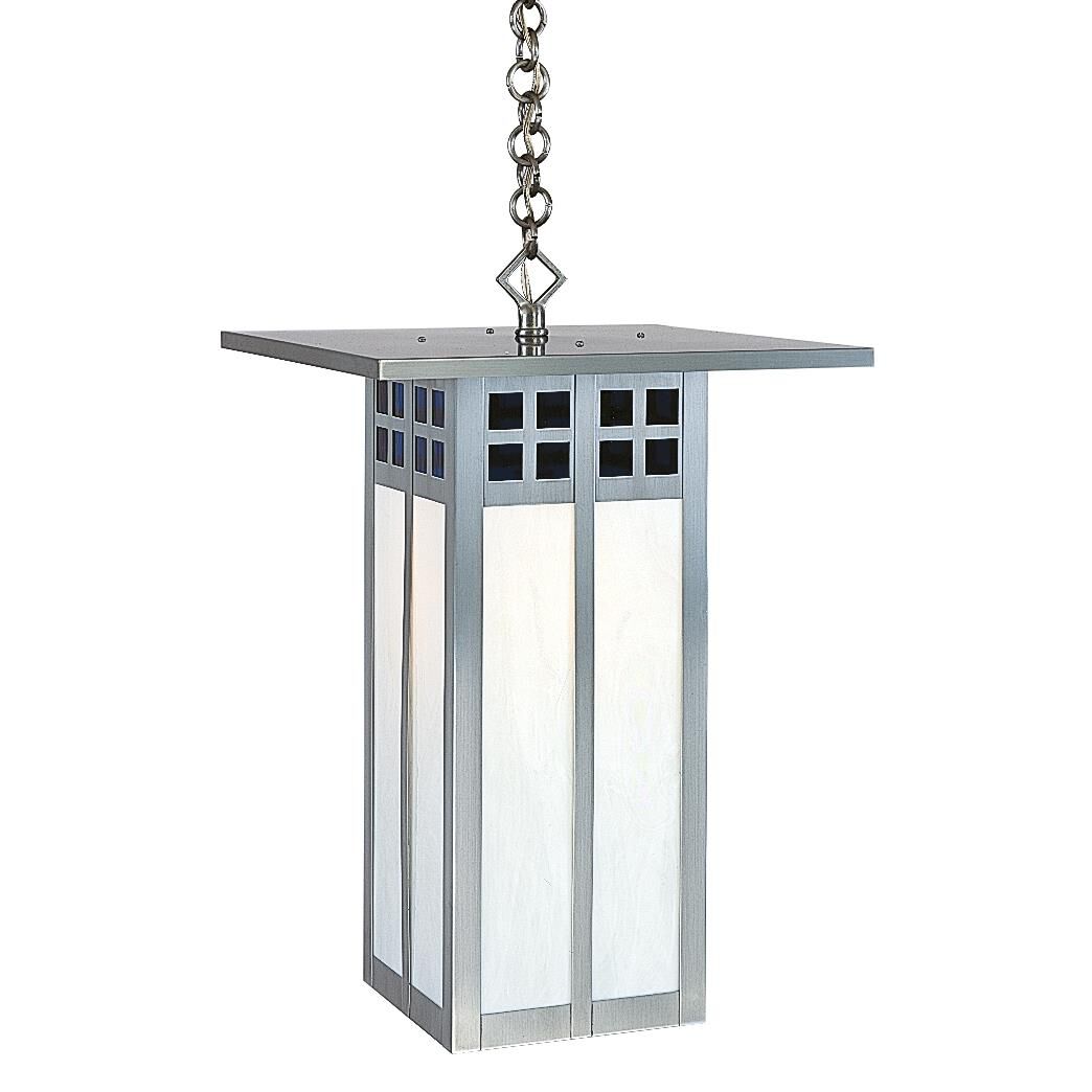 Shown in Antique Brass finish and Blue And White Opalescent Combination glass