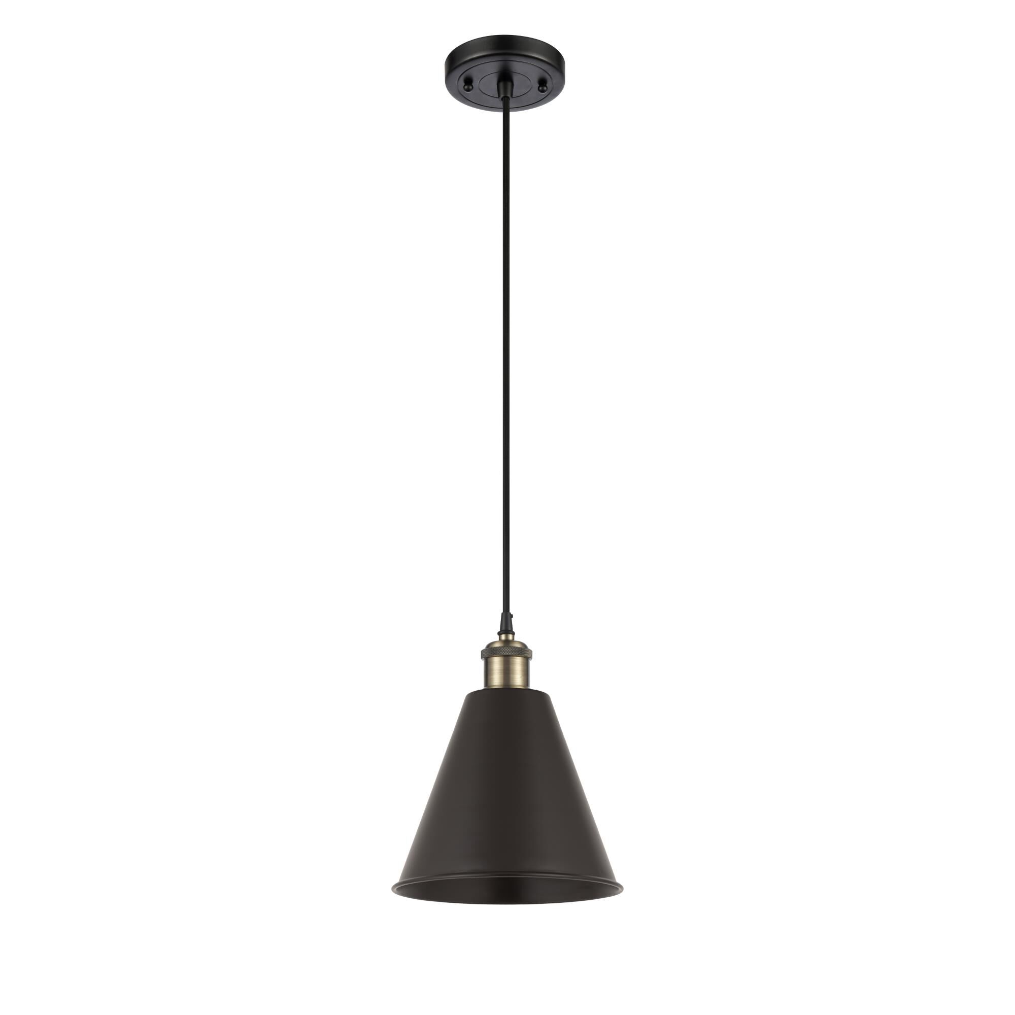 Shown in Black Antique Brass finish and Matte Black Ballston Cone shade