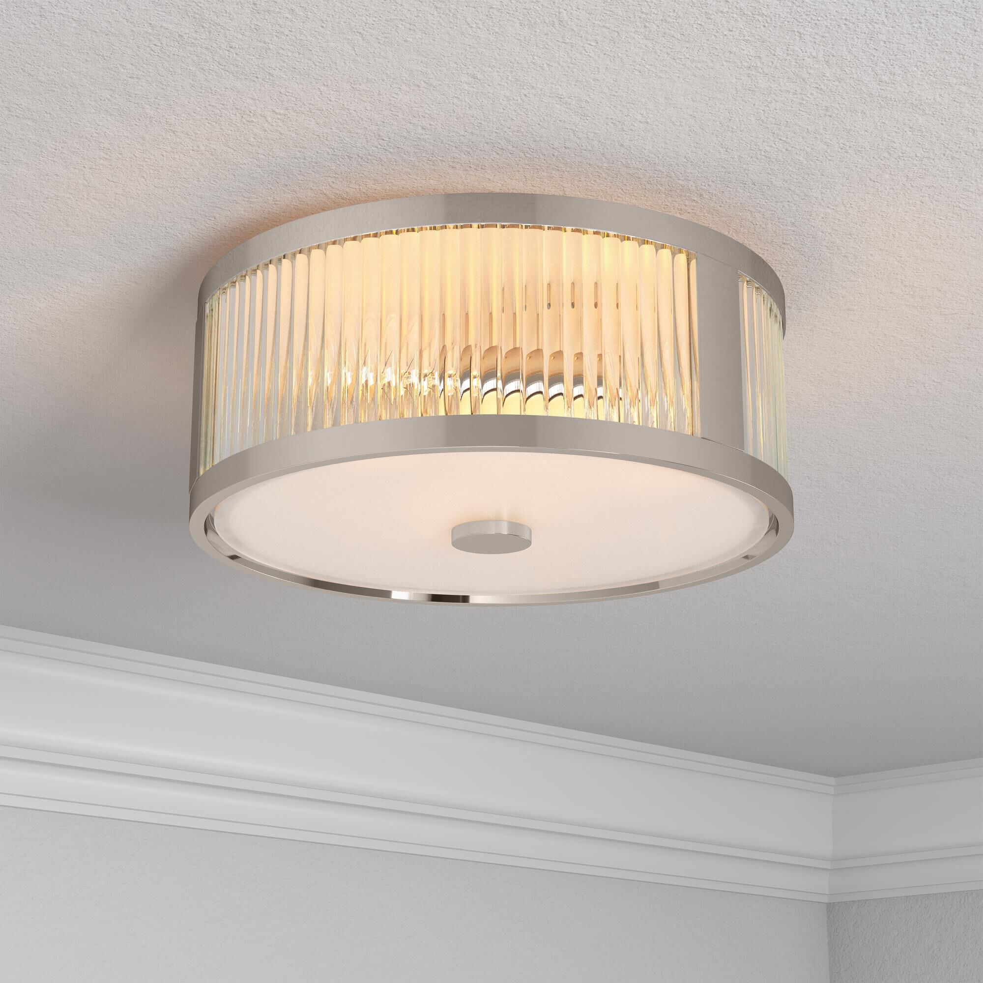 Shown in Polished Nickel finish and Clear Ribbed glass