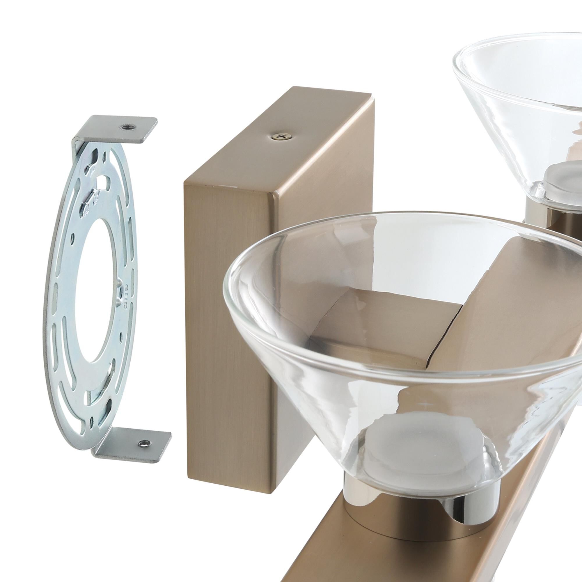 Shown in Champagne Gold finish and Clear, Clear Ribbed glass
