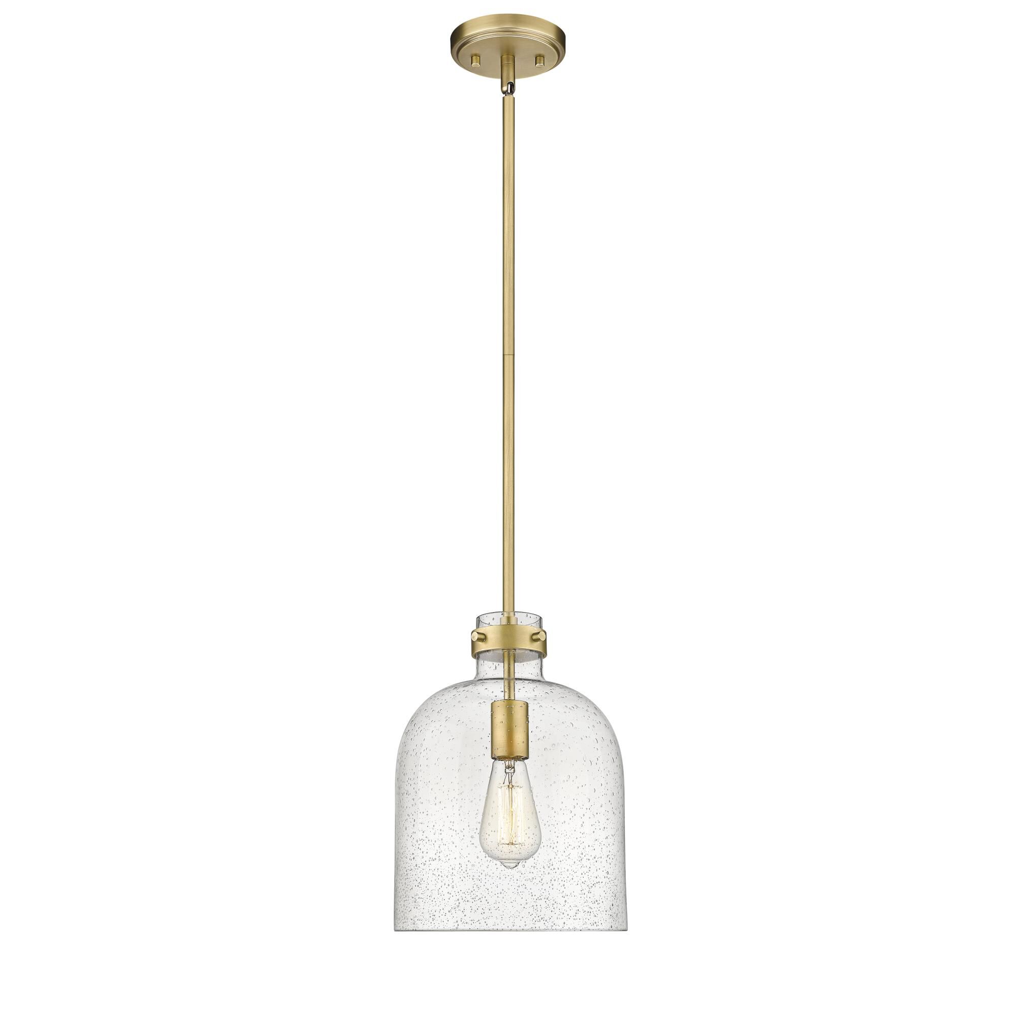 Shown in Rubbed Brass finish and Glass shade