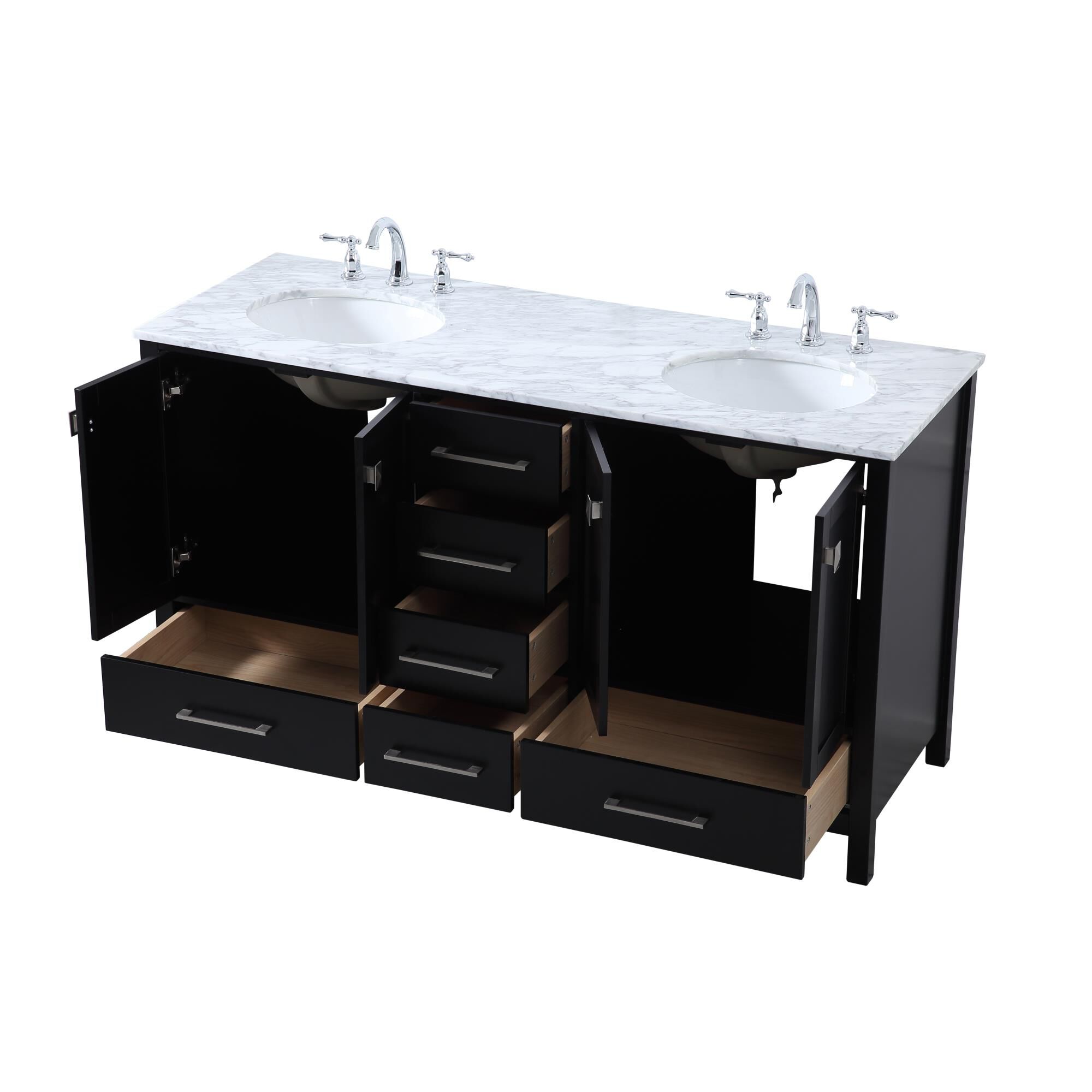 Shown in Black And Brushed Nickel With Carrara White Marble finish