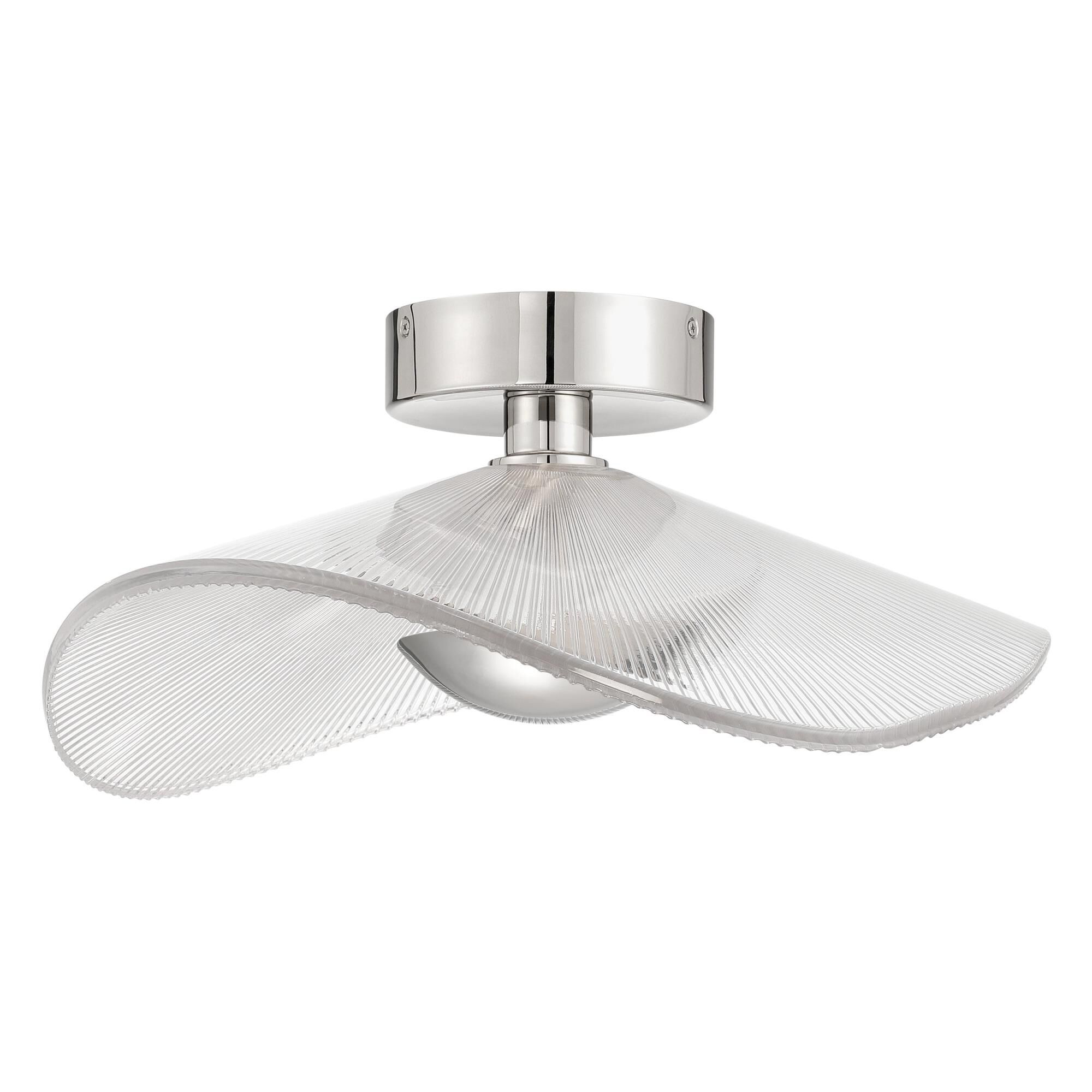 Shown in Polished Nickel finish and Clear Ribbed glass