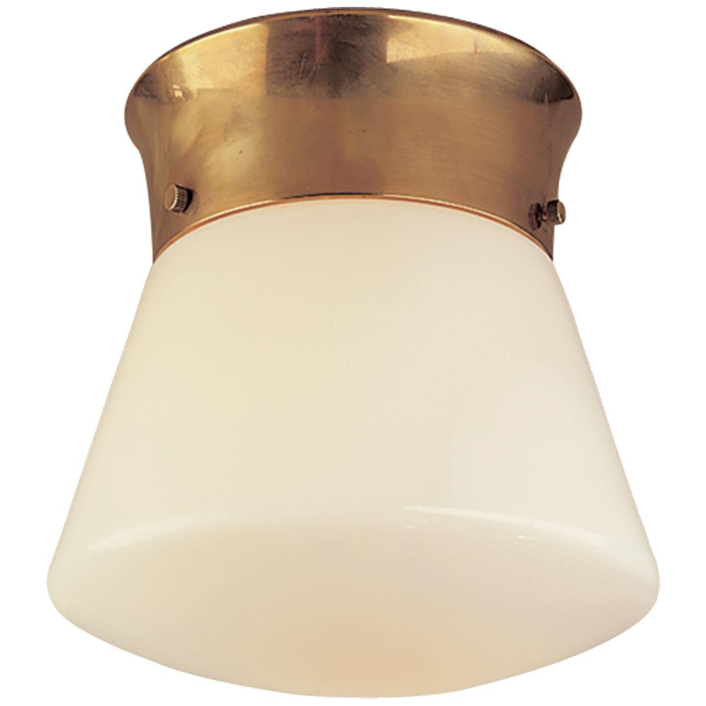 Shown in Hand-Rubbed Antique Brass finish and White glass