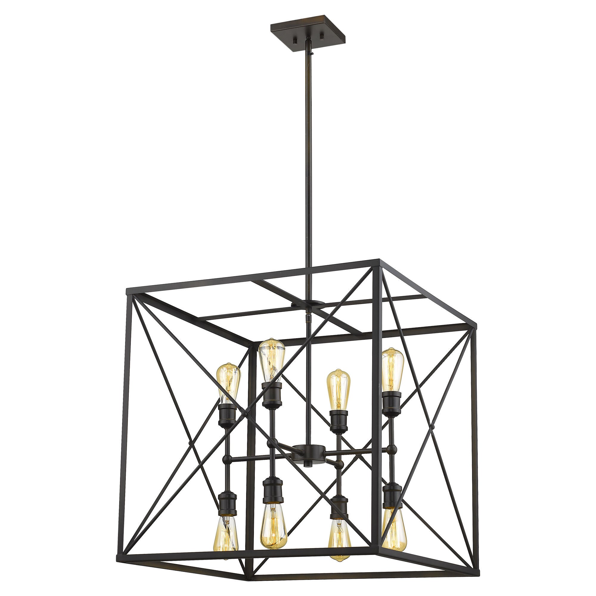Shown in Oil-Rubbed Bronze finish and Oil-Rubbed Bronze glass and Oil Rubbed Bronze Metal Cage shade