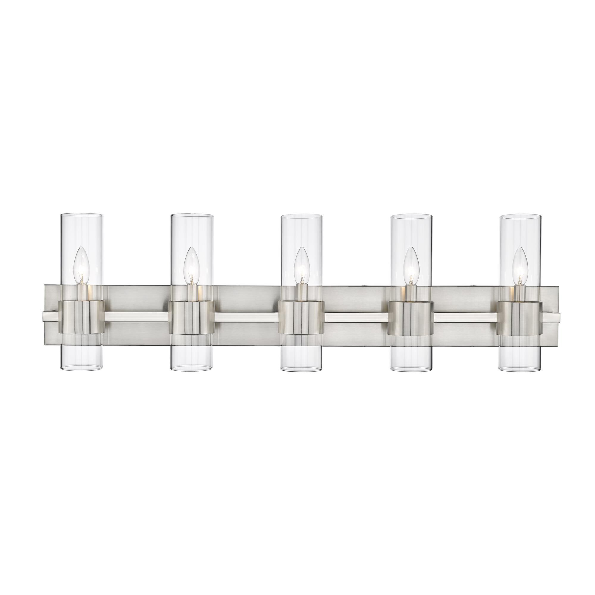 Shown in Brushed Nickel finish and Clear glass