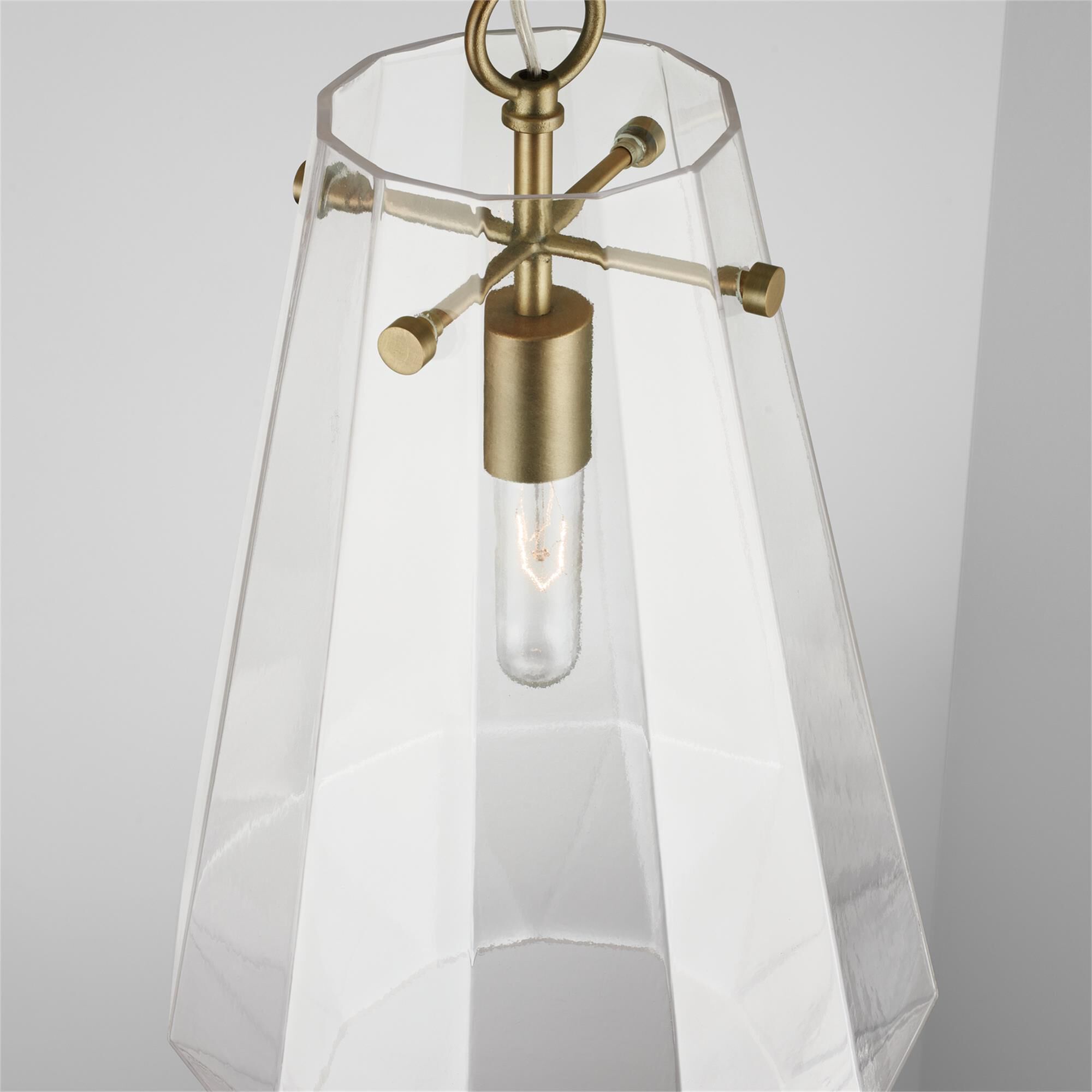Shown in Aged Brass finish and Clear Prismatic glass