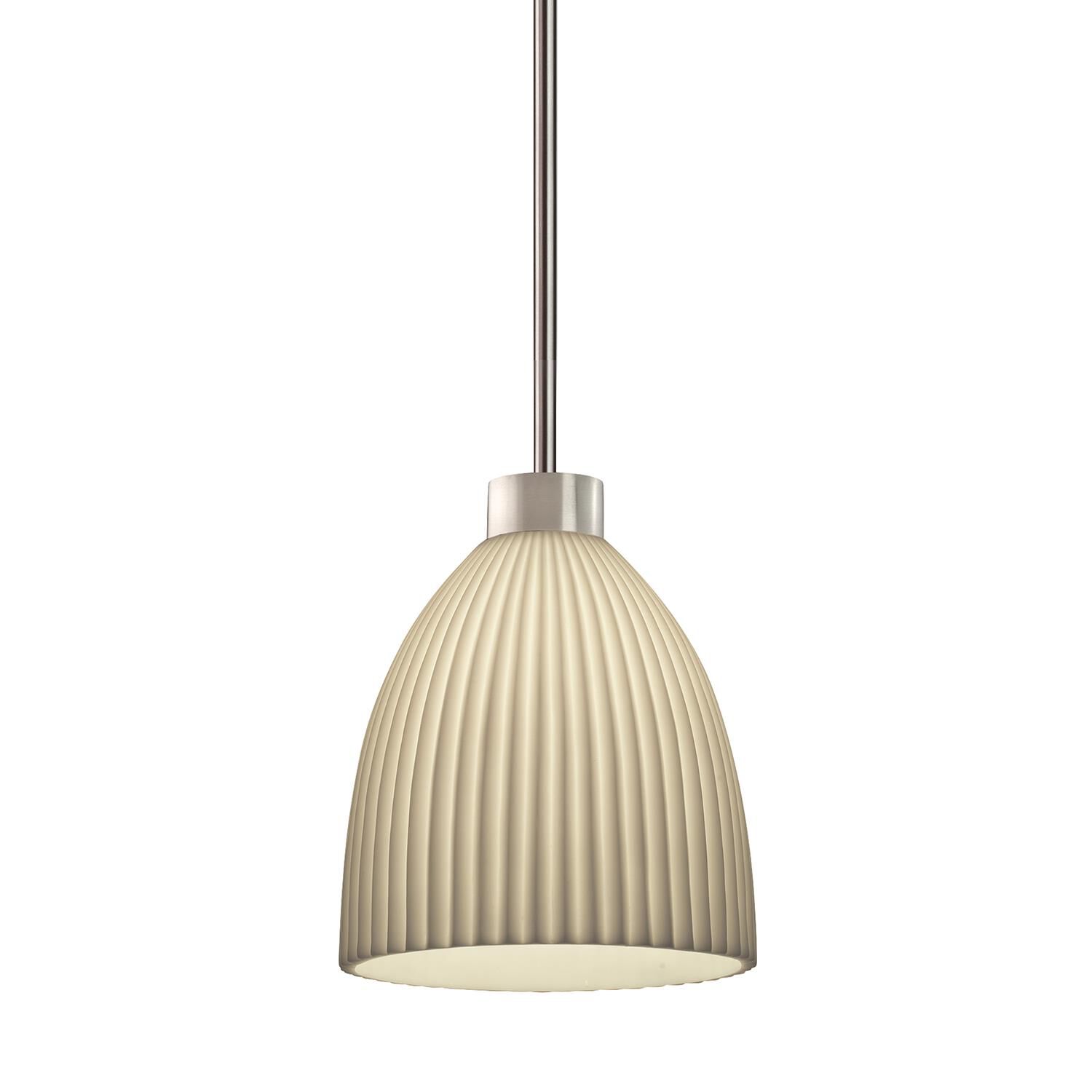 Shown in Brushed Nickel finish and Pleats Impression shade