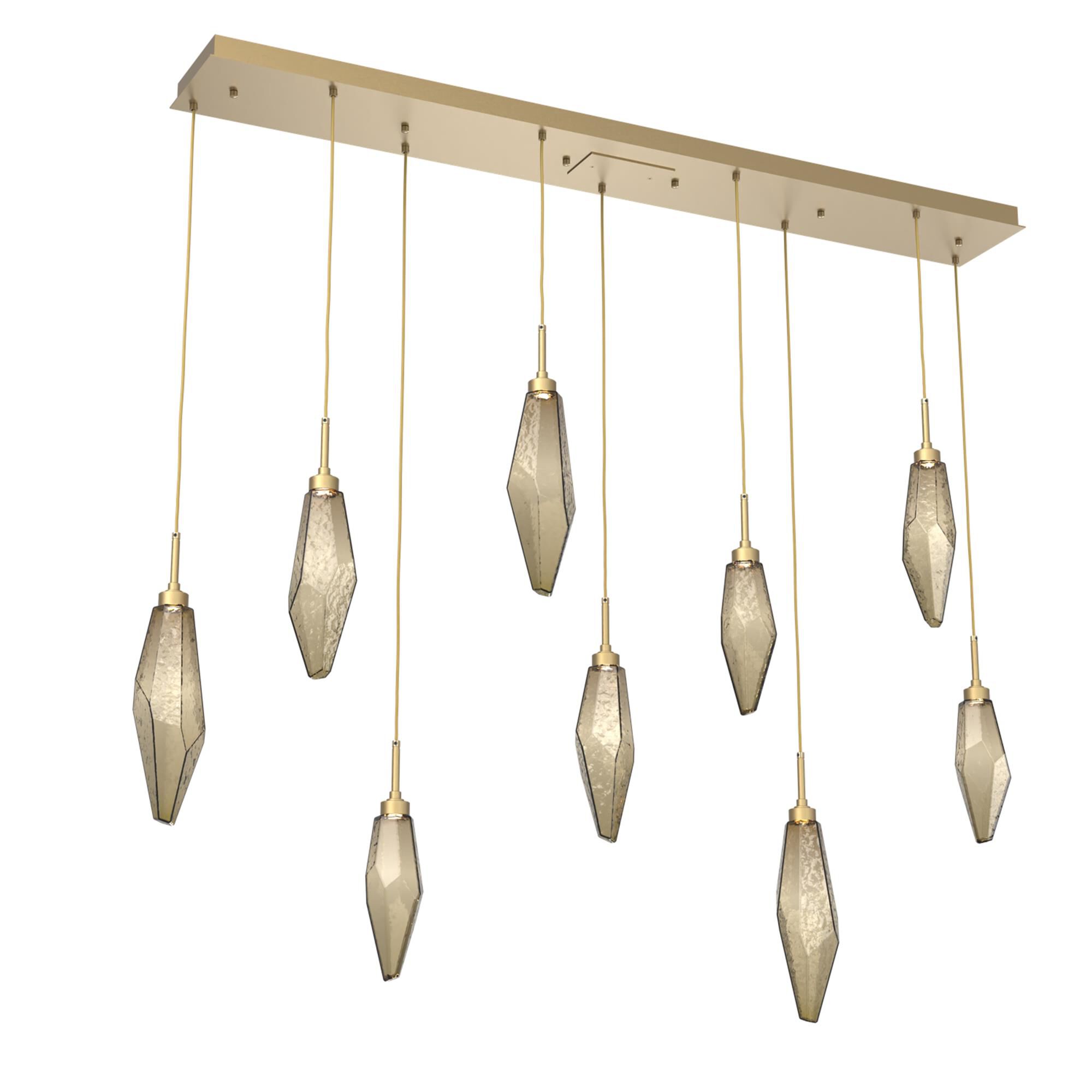Shown in Gilded Brass finish and Chilled Bronze glass