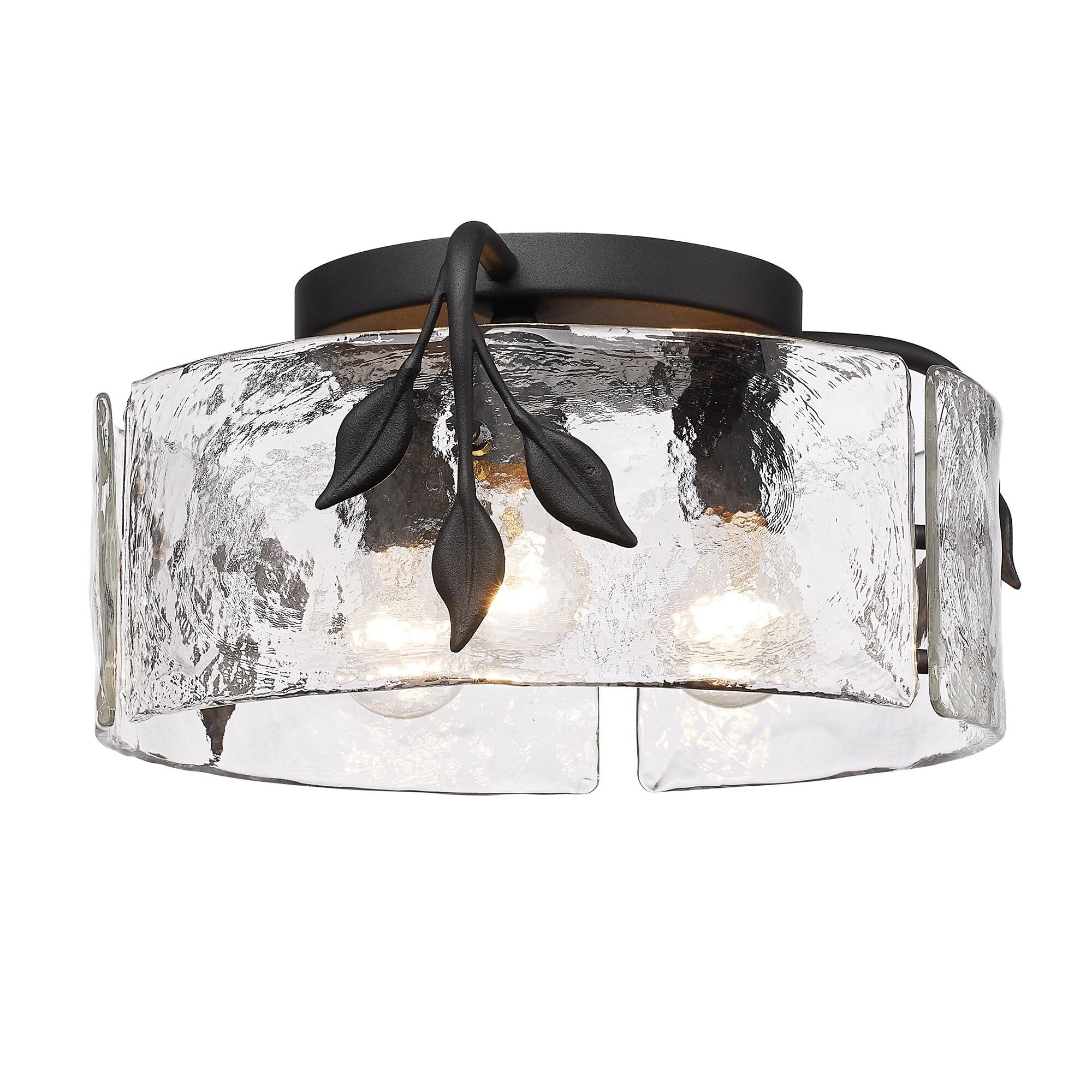 Shown in Natural Black finish and Hammered Water Glass shade