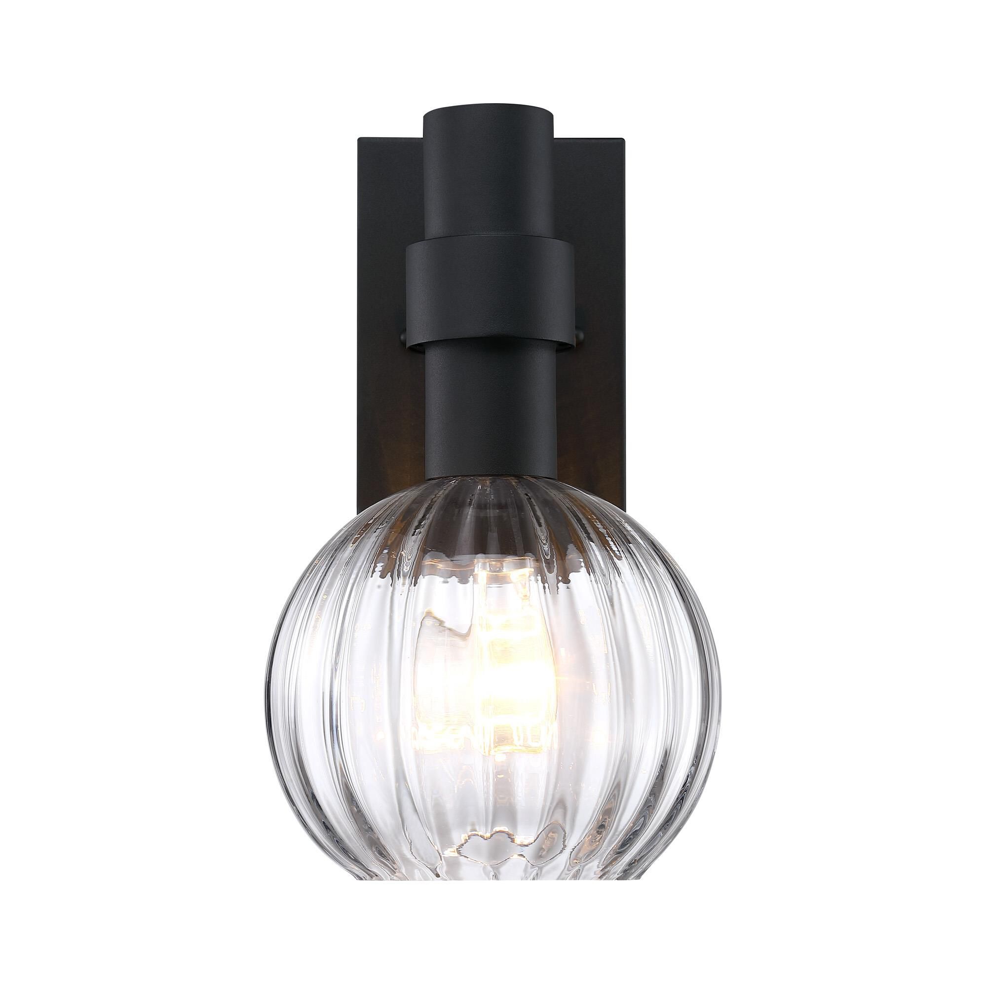 Shown in Matte Black finish and Clear Ribbed glass