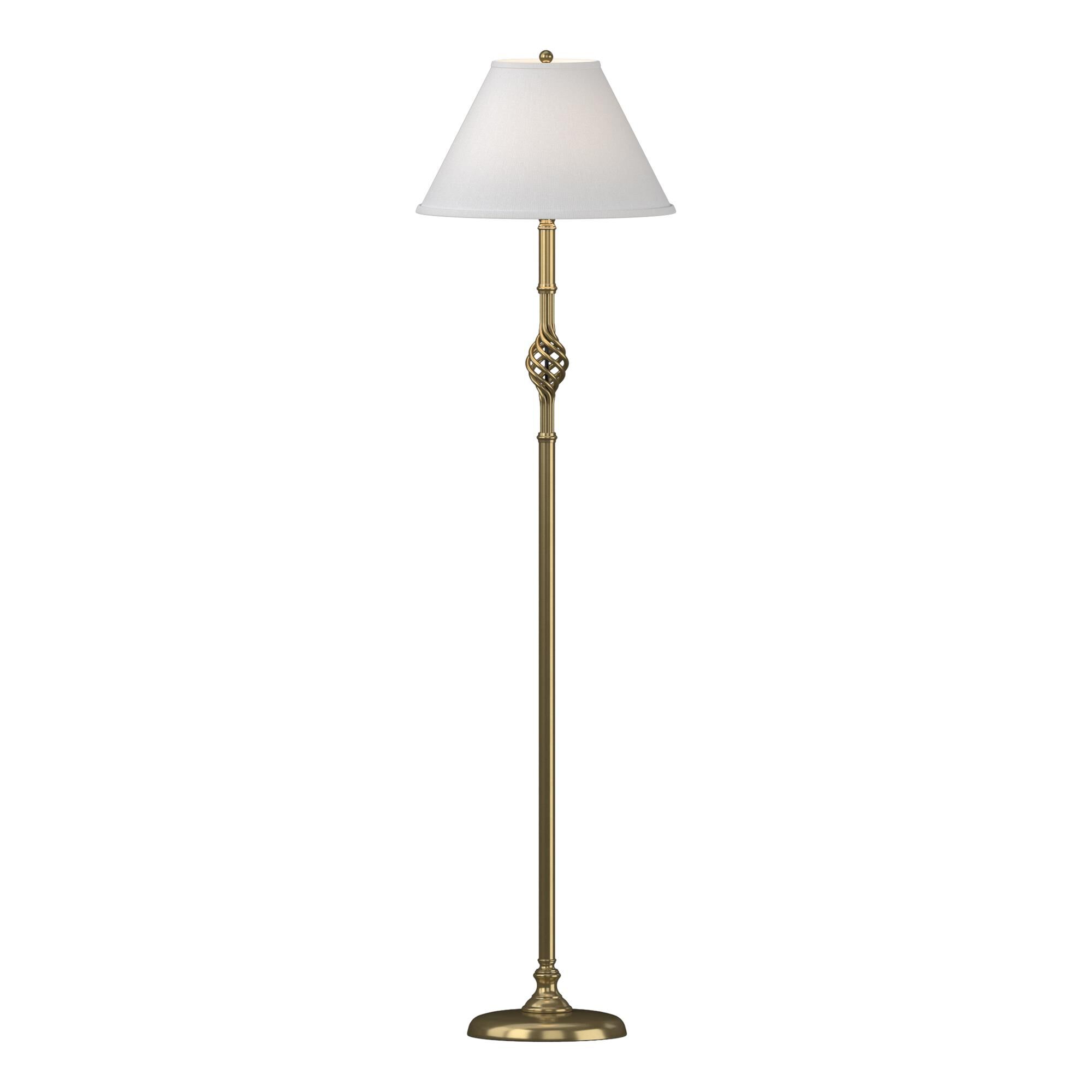 Shown in Modern Brass finish and Natural Anna shade