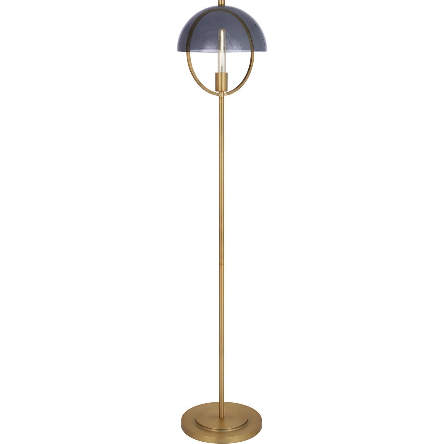 Shown in Lacquer Burnish Brass finish and Smoke Glass shade