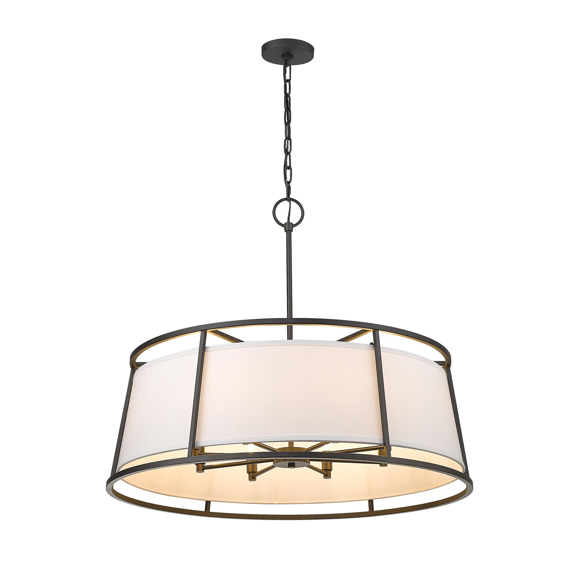 Shown in Iron Ore finish and Fabric glass and Fabric shade