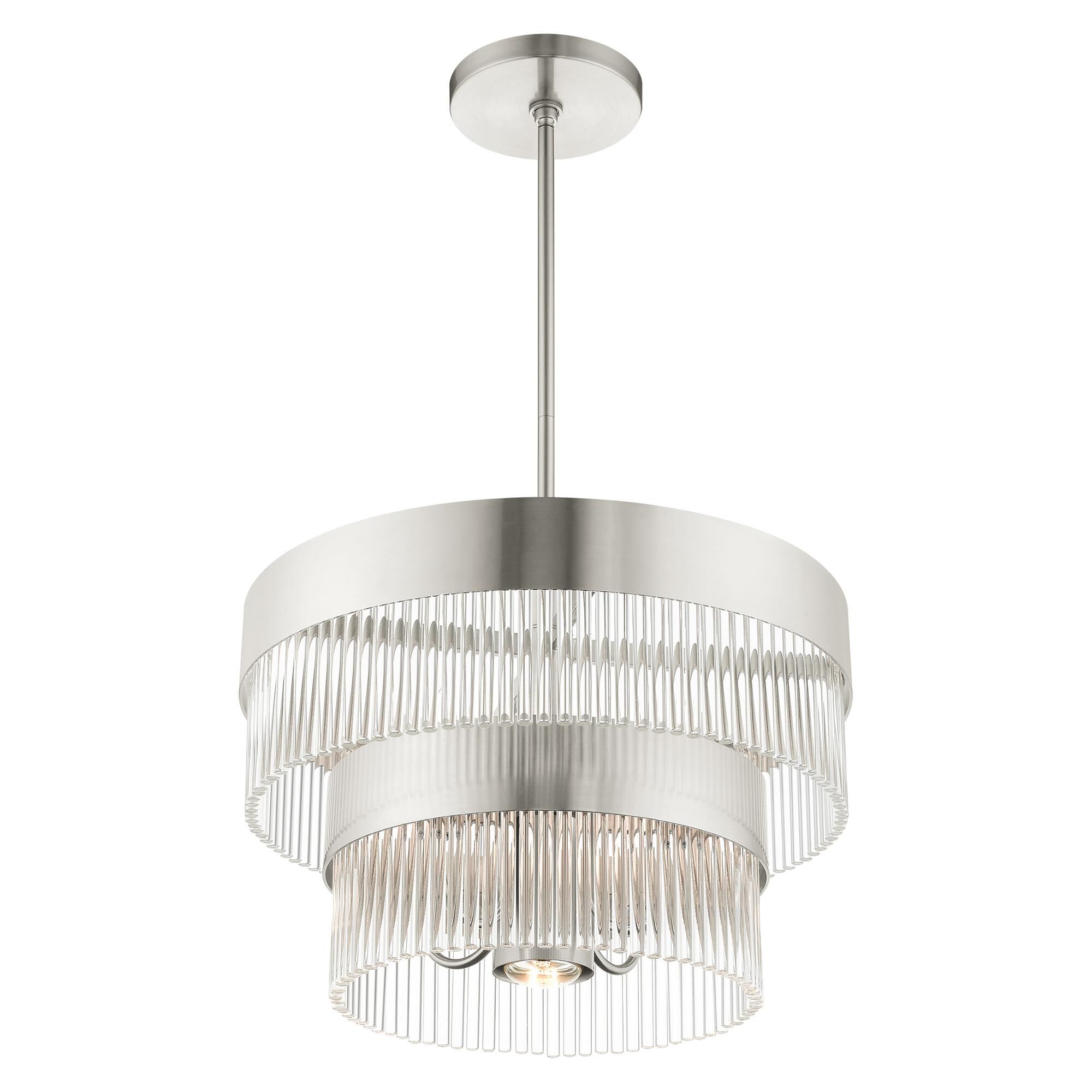 Shown in Brushed Nickel finish and Brushed Nickel Drum Shade With Clear Crystal Rods glass and Brushed Nickel Drum  With Clear Crystal Rods shade