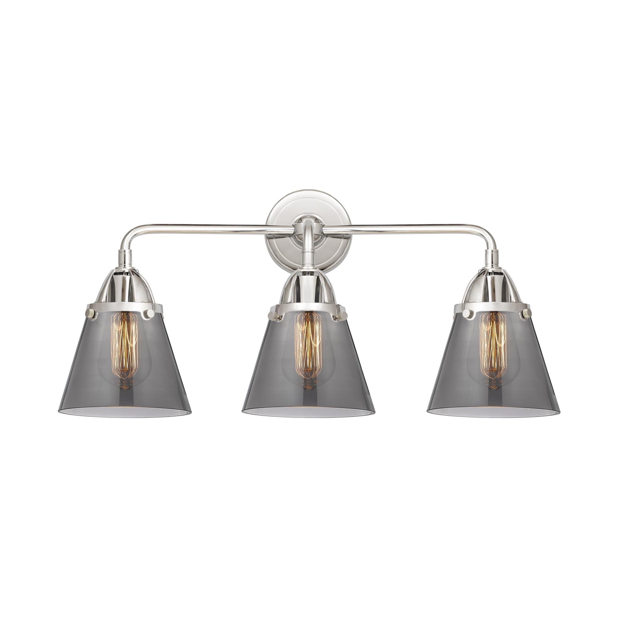 Shown in Polished Chrome finish and Plated Smoke Small Cone glass and No Shade shade