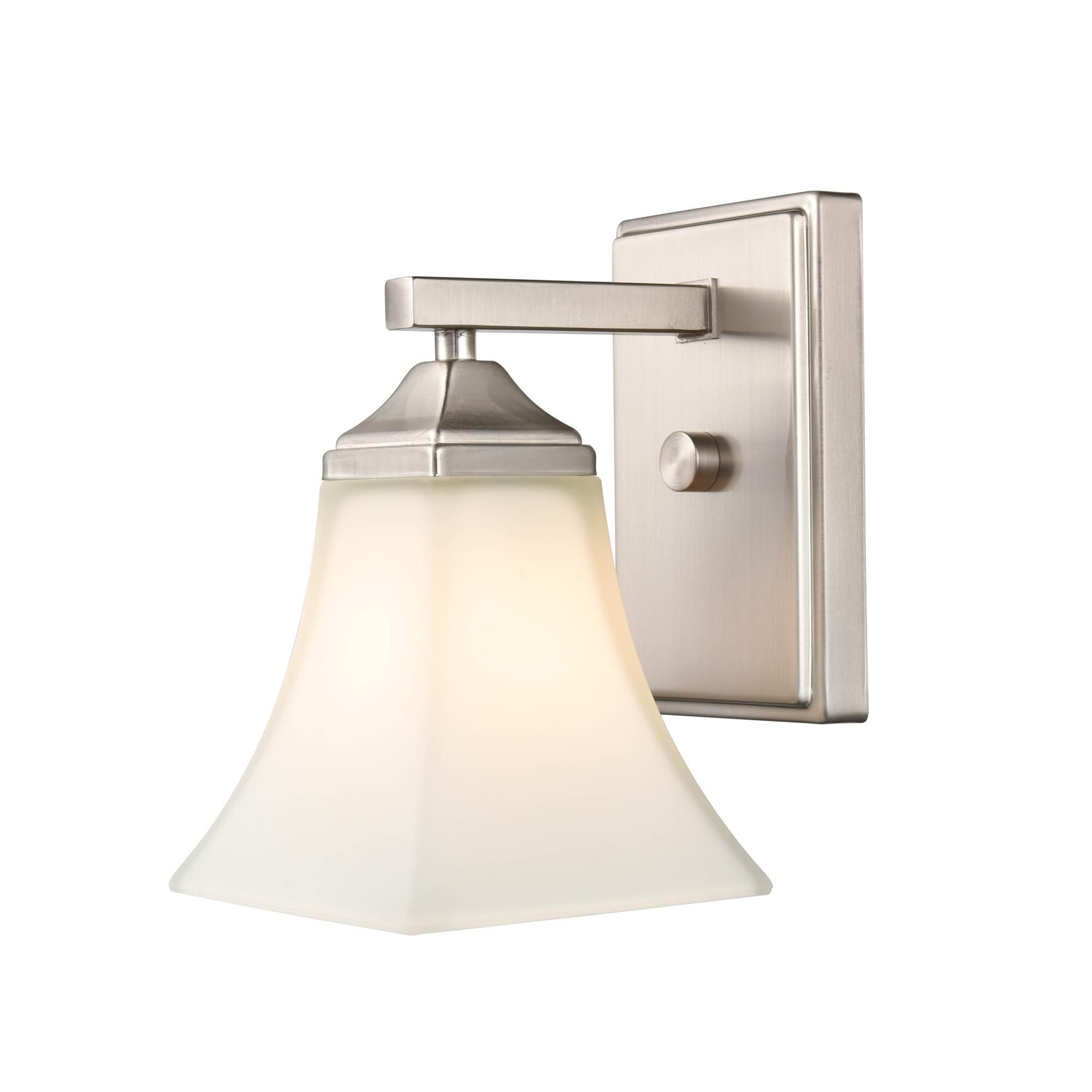 Shown in Brushed Nickel finish and Etched White glass