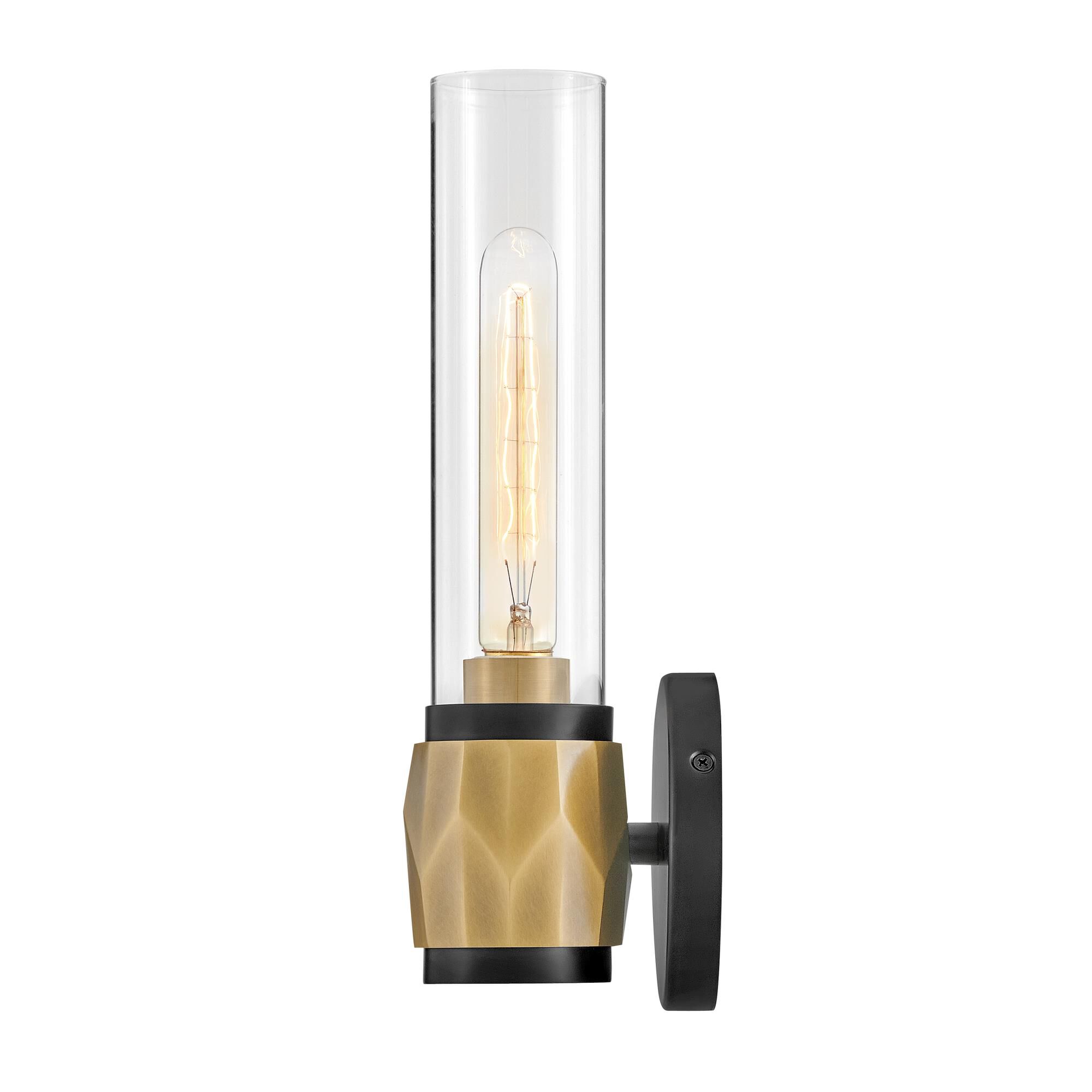 Shown in Black with Heritage Brass Accents finish and Clear glass