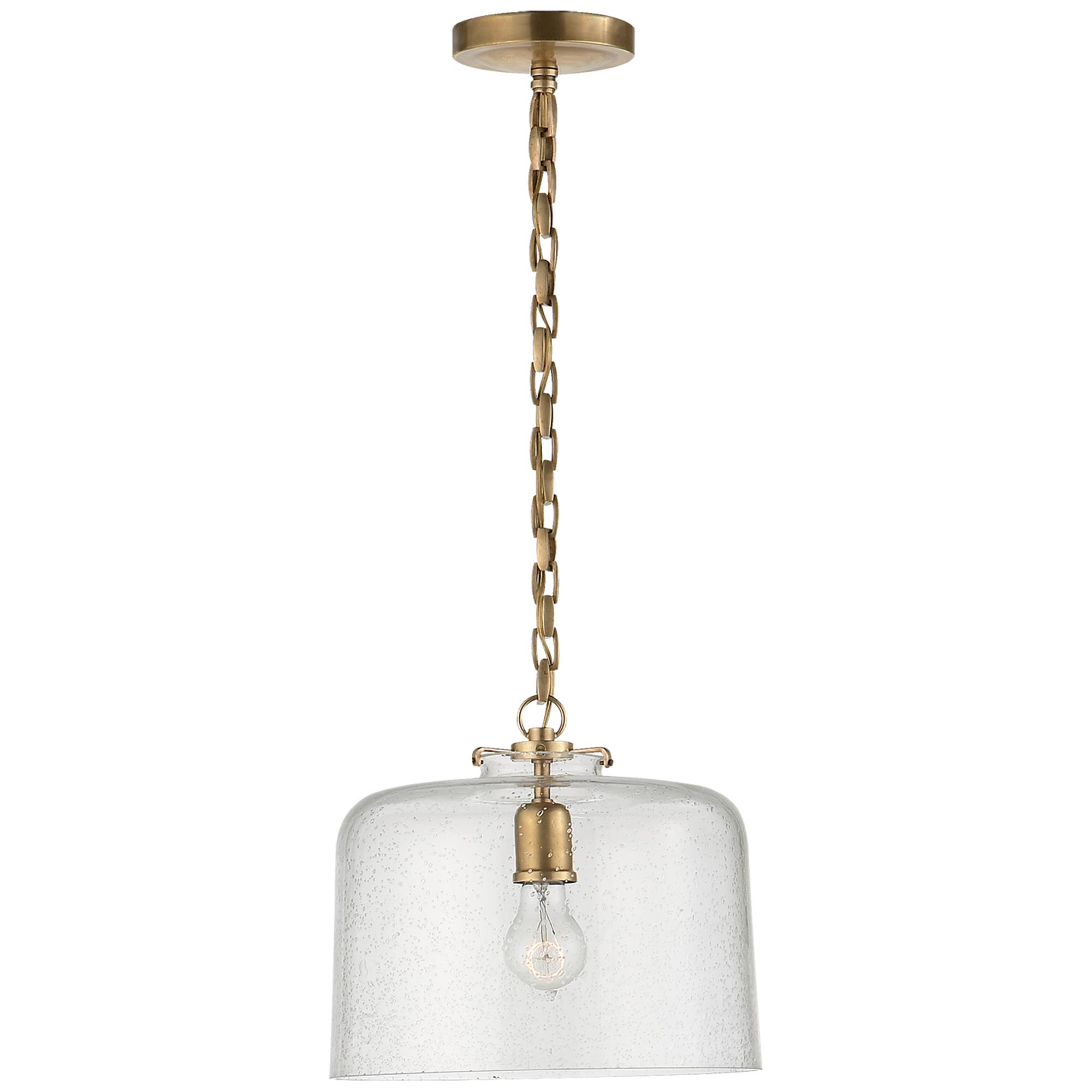 Shown in Hand-Rubbed Antique Brass finish and Seeded glass